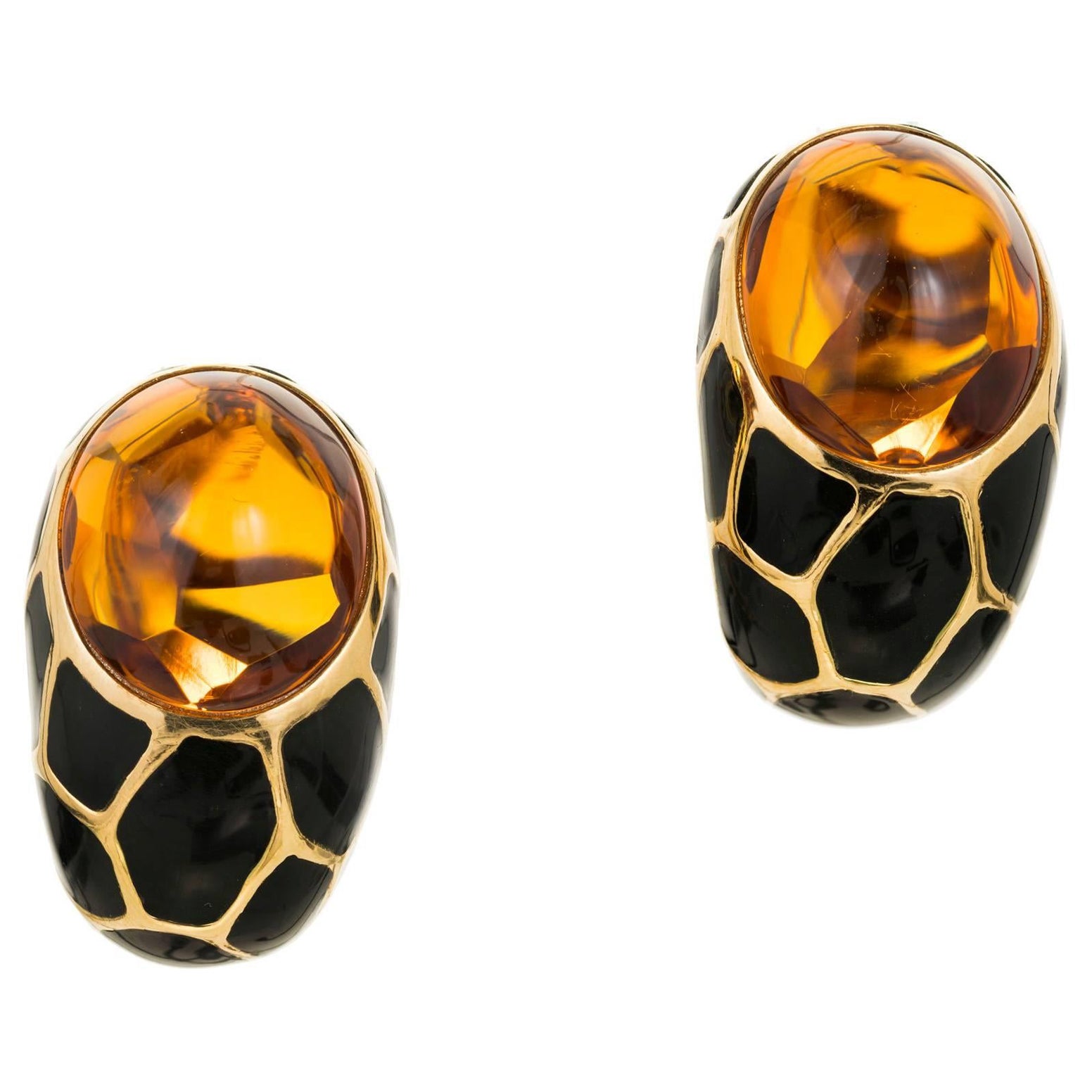 20.00 Quilates Citrino Esmalte Negro Pendientes Clip Post Curvo Oro en venta