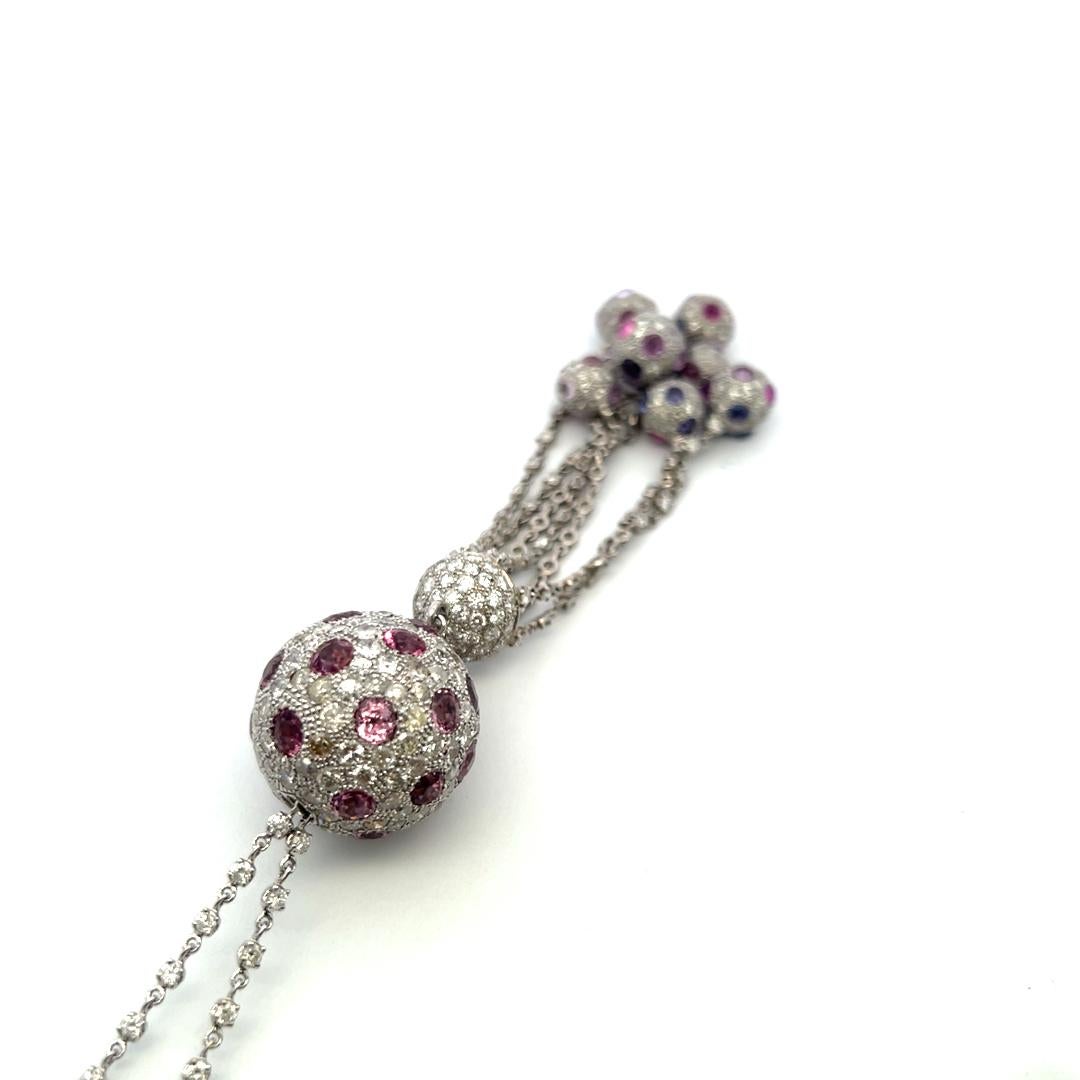 Women's 20.00 Carat Diamond 20.00 Carat Sapphire 18K White Gold Dangling Necklace For Sale