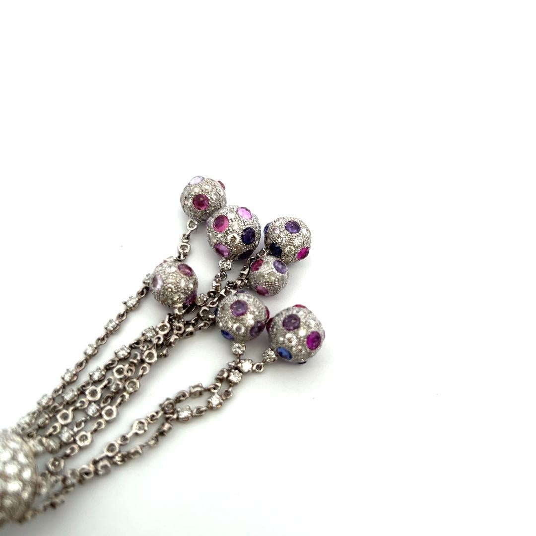 20.00 Carat Diamond 20.00 Carat Sapphire 18K White Gold Dangling Necklace For Sale 1