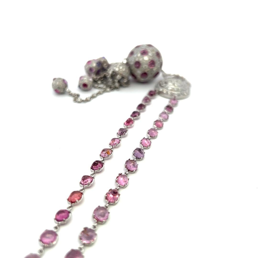 20.00 Carat Diamond 20.00 Carat Sapphire 18K White Gold Dangling Necklace For Sale 4