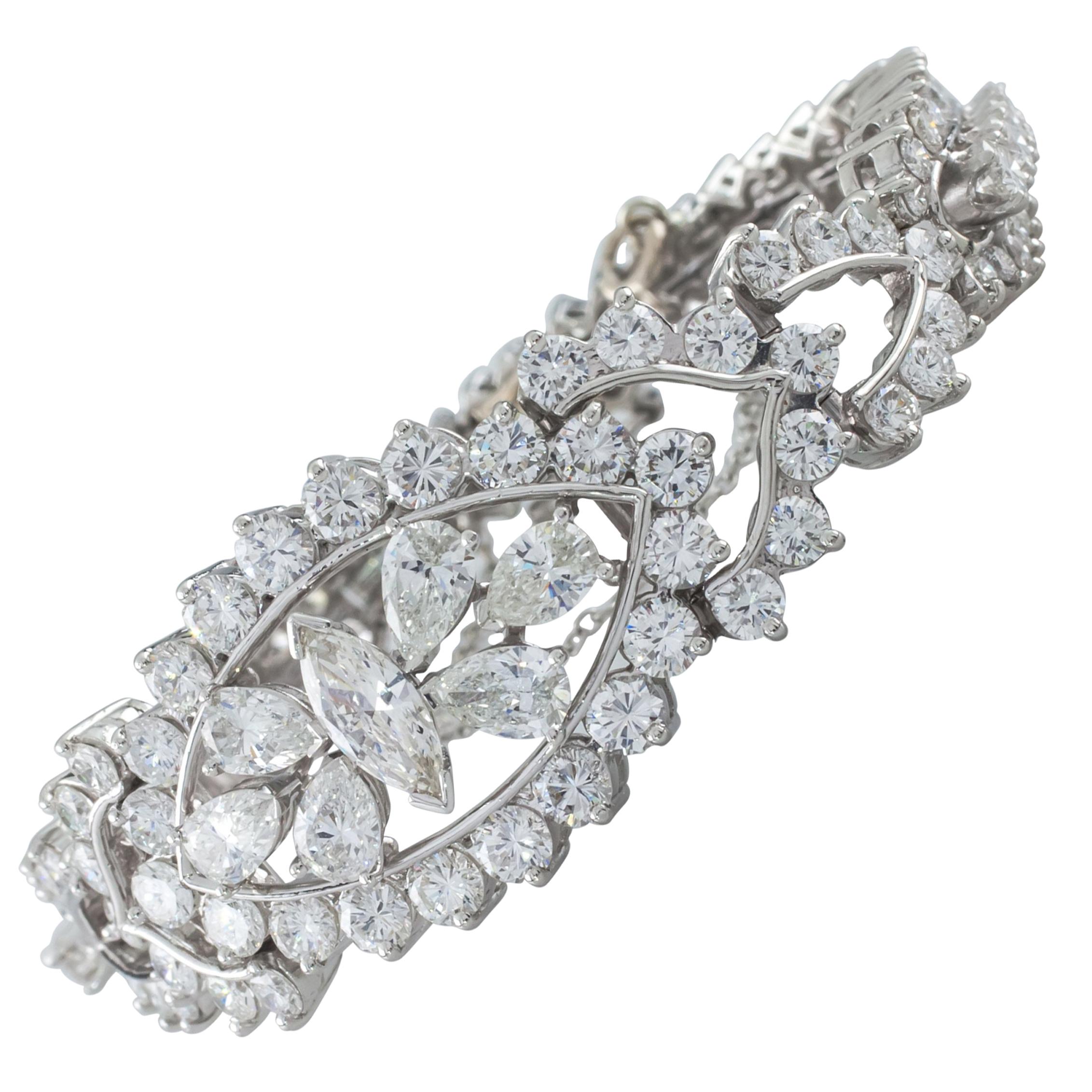 20.00 Carat Diamond Ornate Platinum Bangle Bracelet