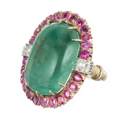 20.00 Carat Emerald Sapphire Diamond Gold Platinum Art Deco Cocktail Ring