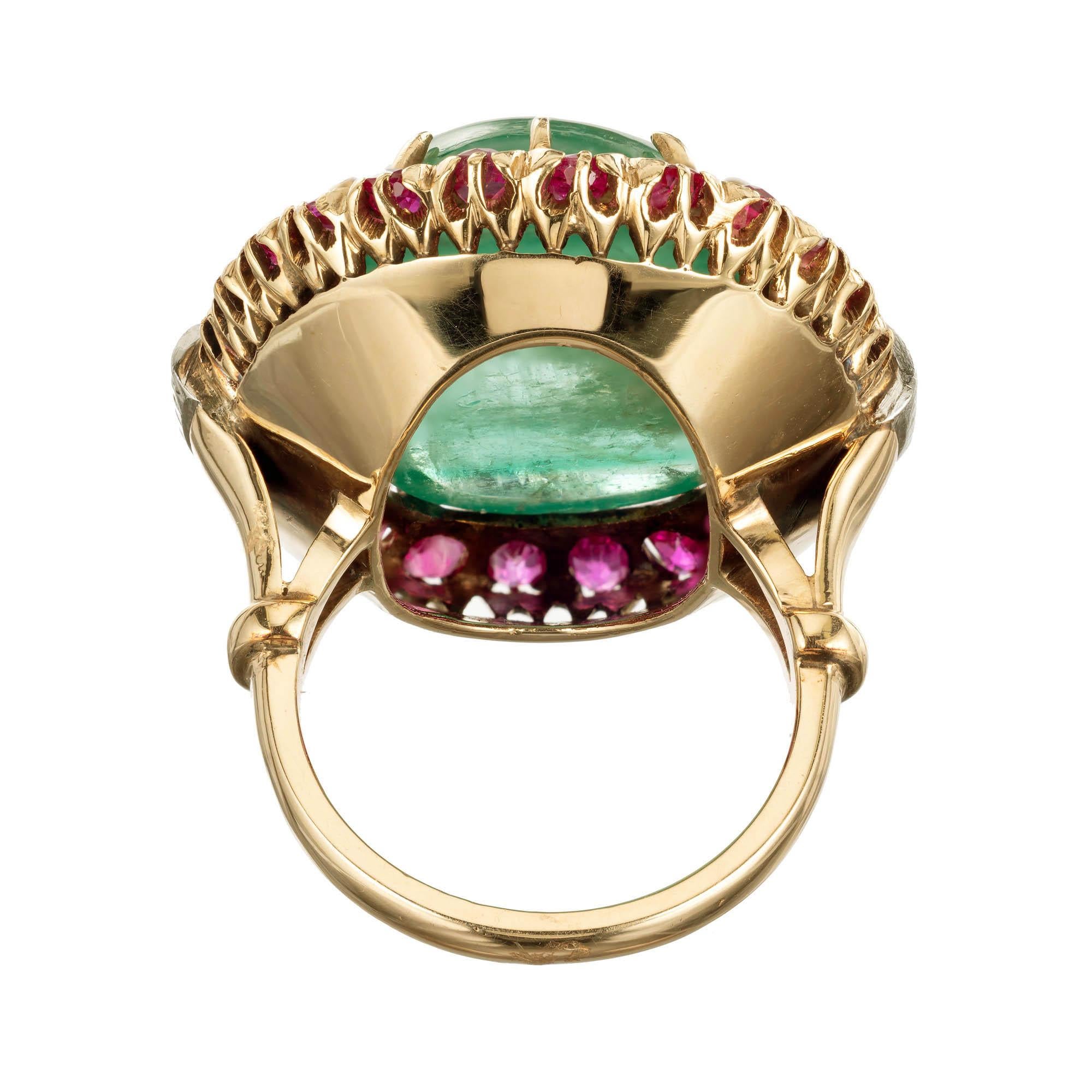 Women's 20.00 Carat Emerald Sapphire Diamond Gold Platinum Art Deco Cocktail Ring For Sale