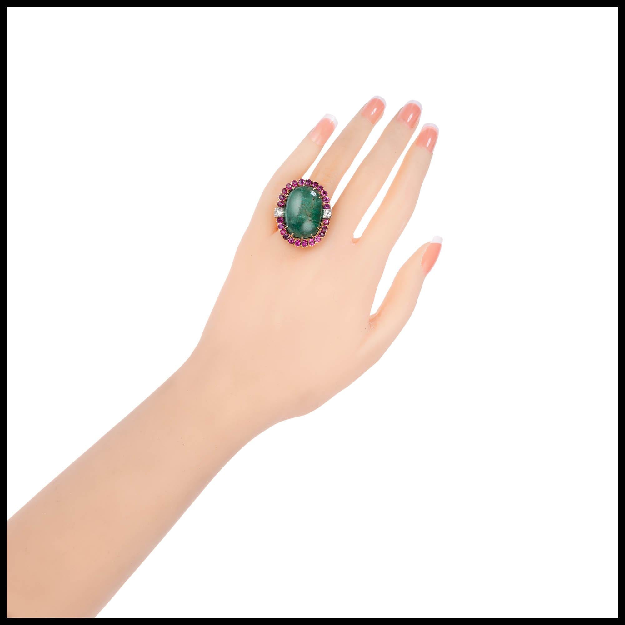 20.00 Carat Emerald Sapphire Diamond Gold Platinum Art Deco Cocktail Ring For Sale 2