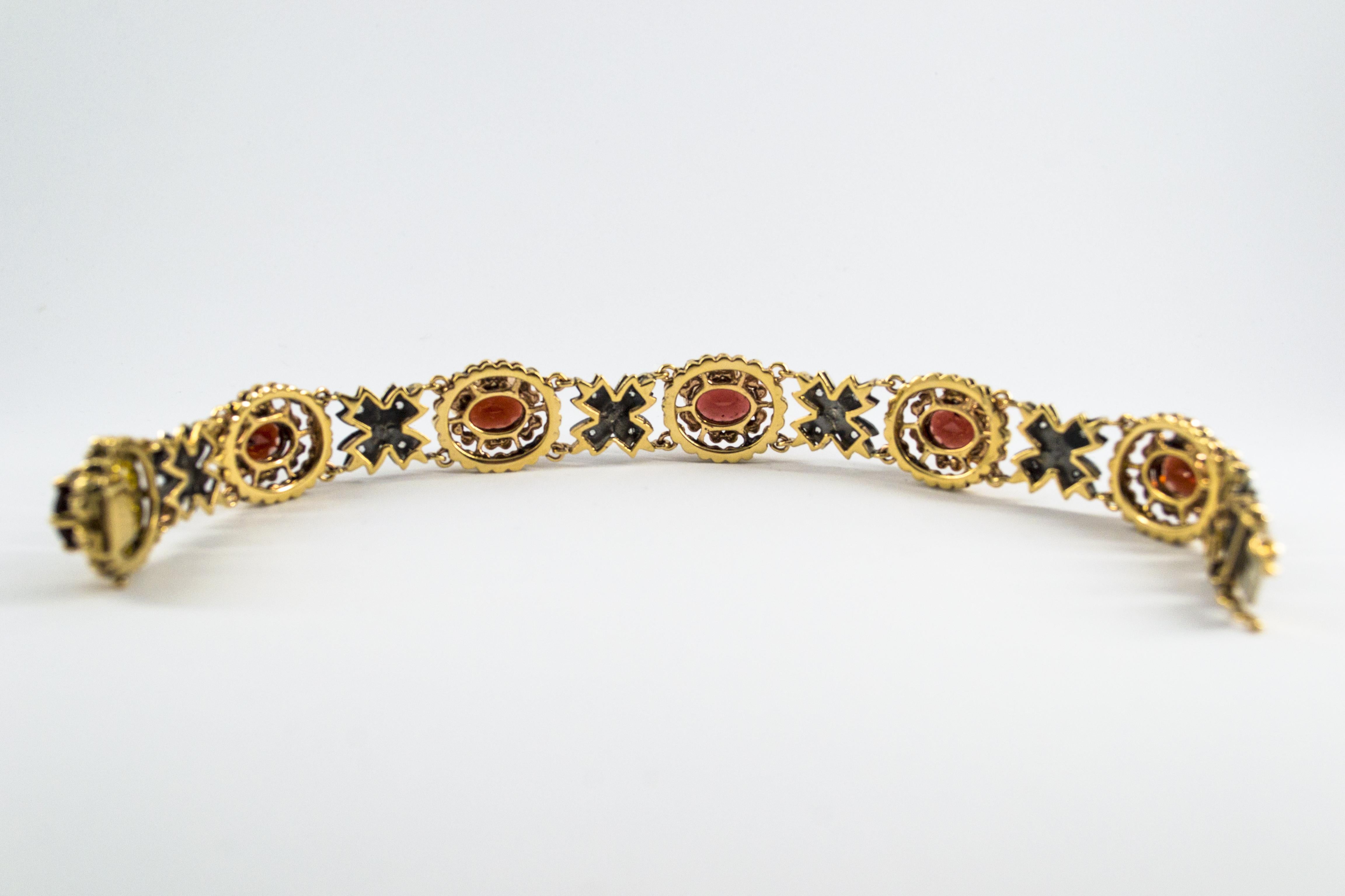 Women's or Men's 20.00 Carat Garnet 0.43 Carat Ruby 0.75 Carat White Diamond Yellow Gold Bracelet