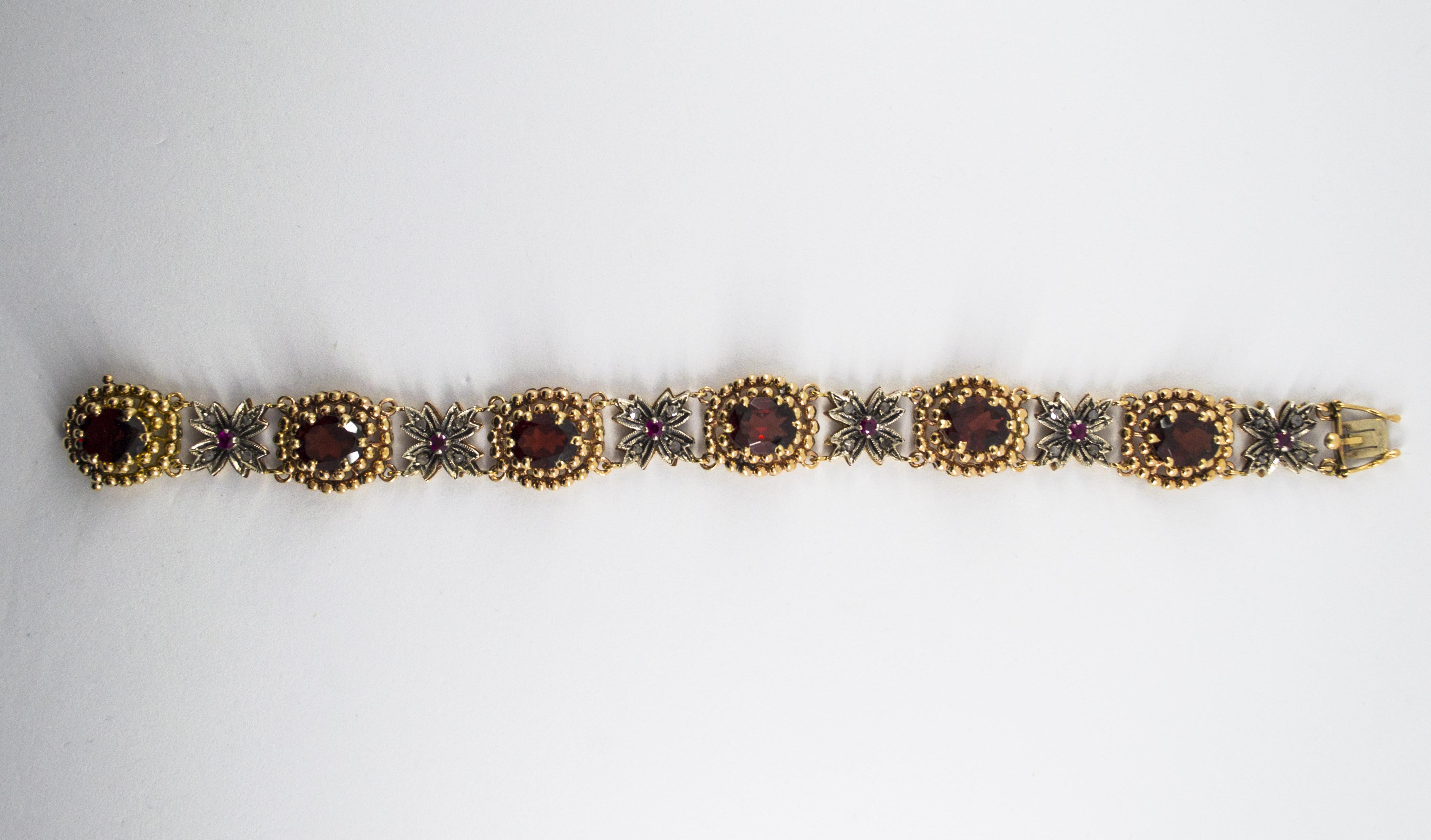 20.00 Carat Garnet 0.43 Carat Ruby 0.75 Carat White Diamond Yellow Gold Bracelet 3