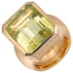 Vintage 20.00 Carat Green Prasiolite Quartz Diamond Gold Cocktail Ring