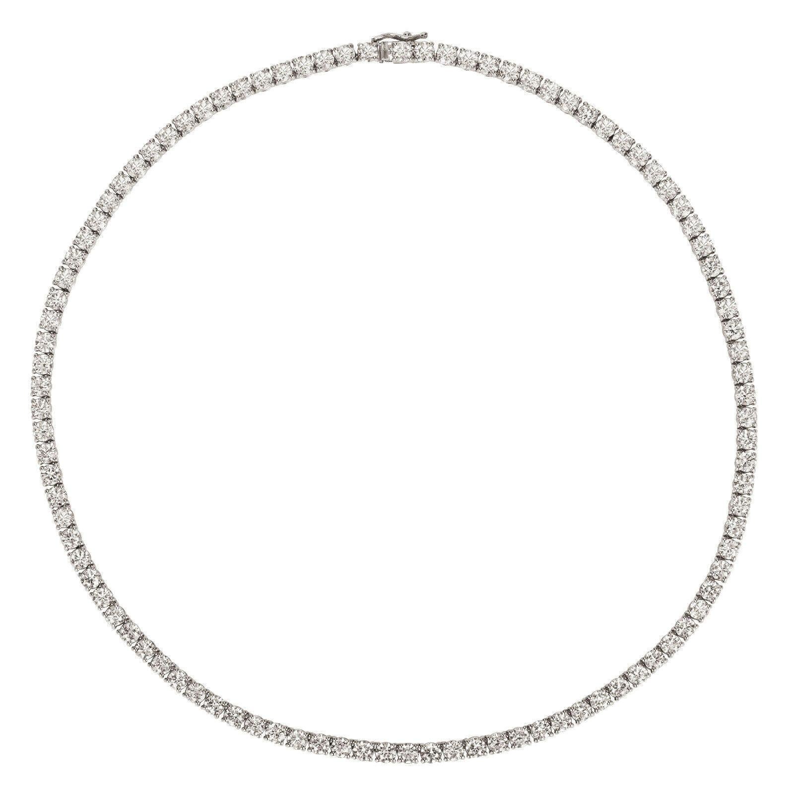 20.00 Carat Natural Diamond Tennis Necklace G SI 14k White Gold For Sale