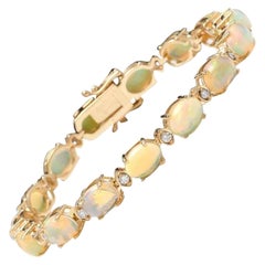 20.00 Carat Natural Ethiopian Opal & Diamond 14 Karat Solid Yellow Gold Bracelet