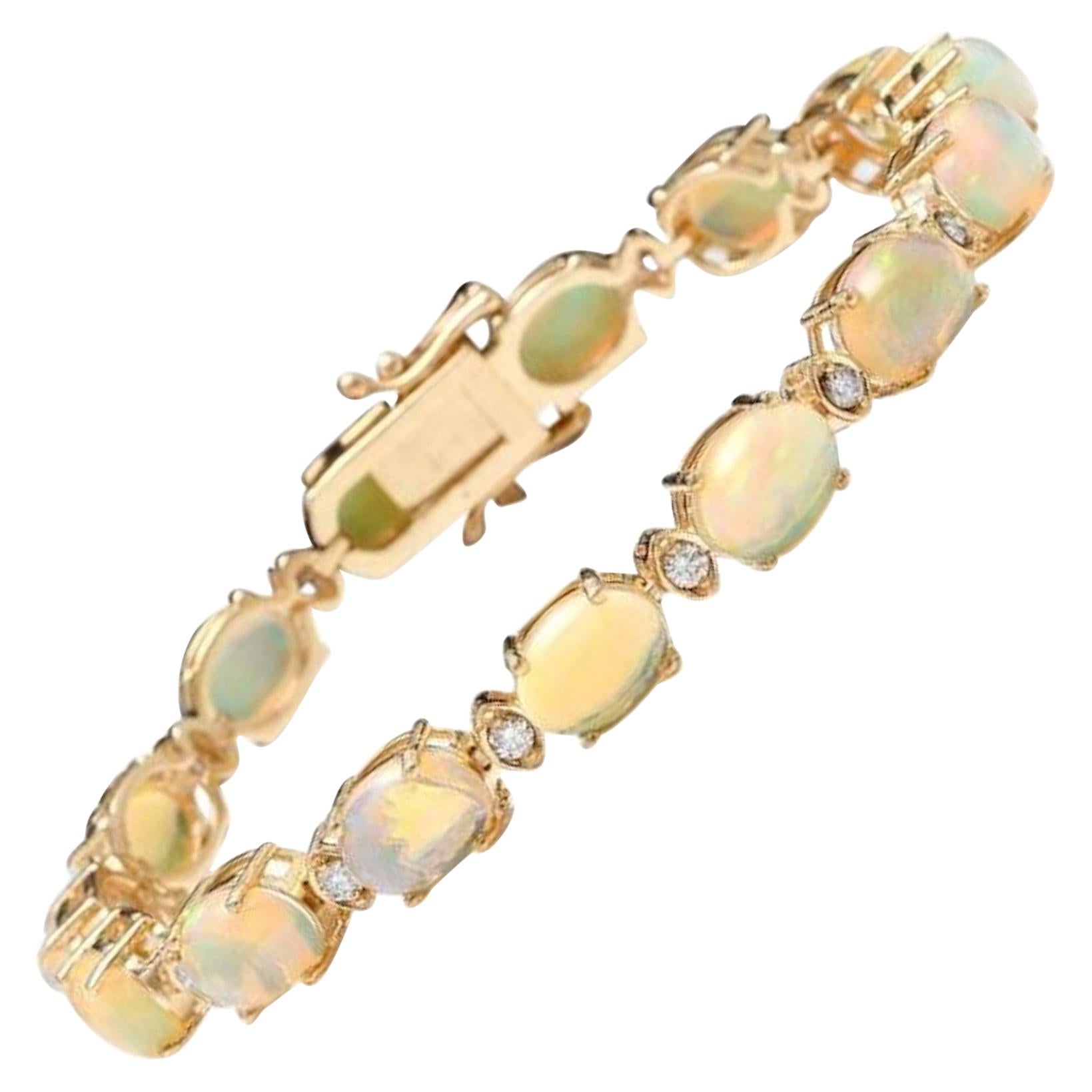 Bracelet en or jaune massif 14 carats avec opale éthiopienne naturelle de 20,00 carats et diamants