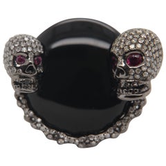 Bague en or 18 carats avec onyx de 20,00 carats et diamants