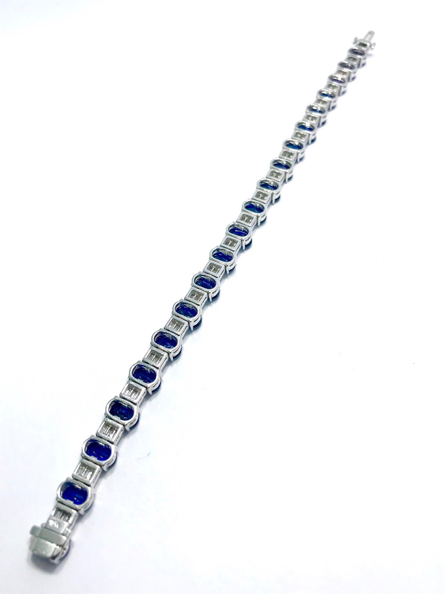 Oval Cut 20.00 Carat Oval Sapphire and 2.50 Carat Baguette Diamond White Gold Bracelet