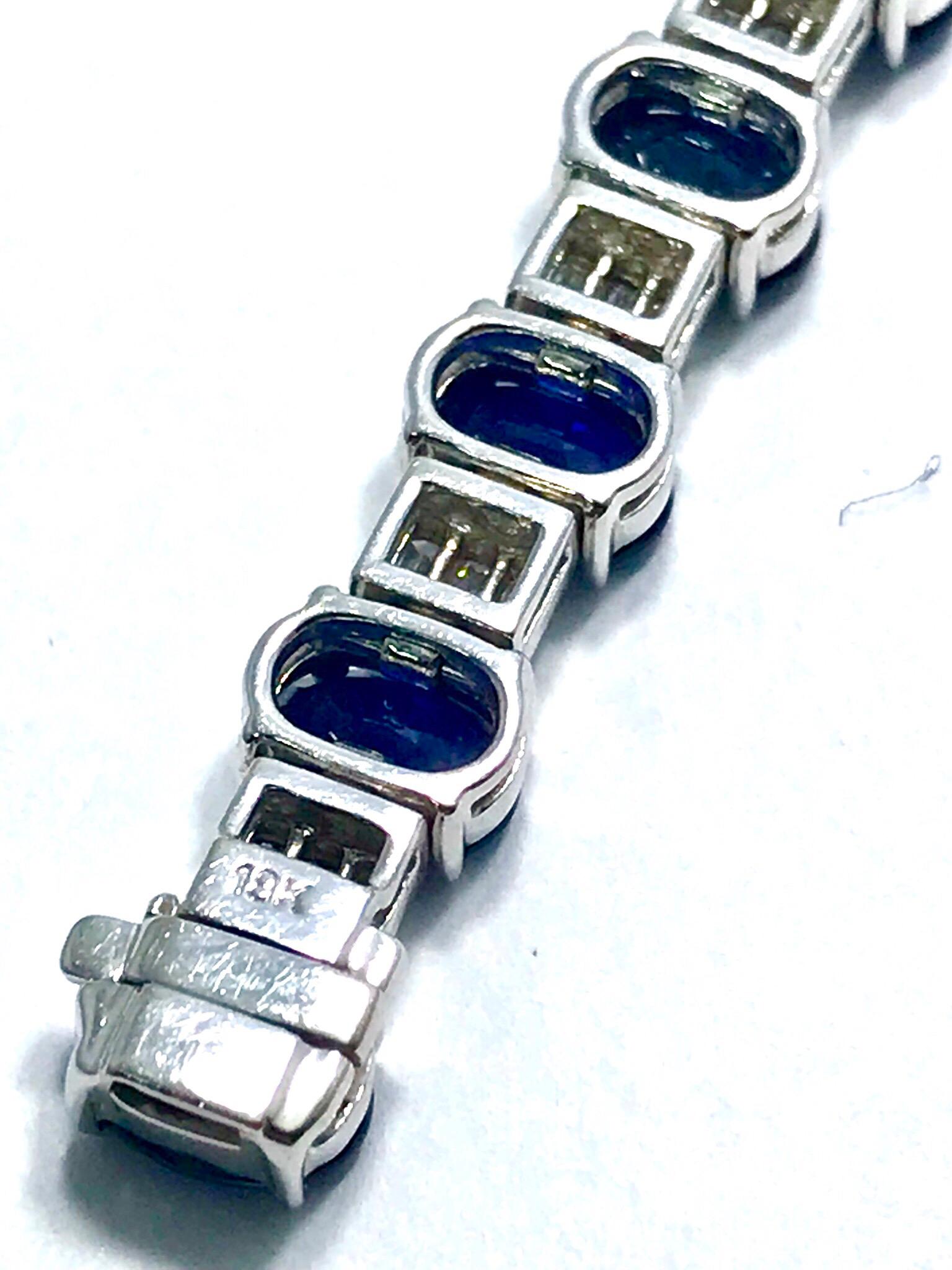 20.00 Carat Oval Sapphire and 2.50 Carat Baguette Diamond White Gold Bracelet In Excellent Condition In Chevy Chase, MD