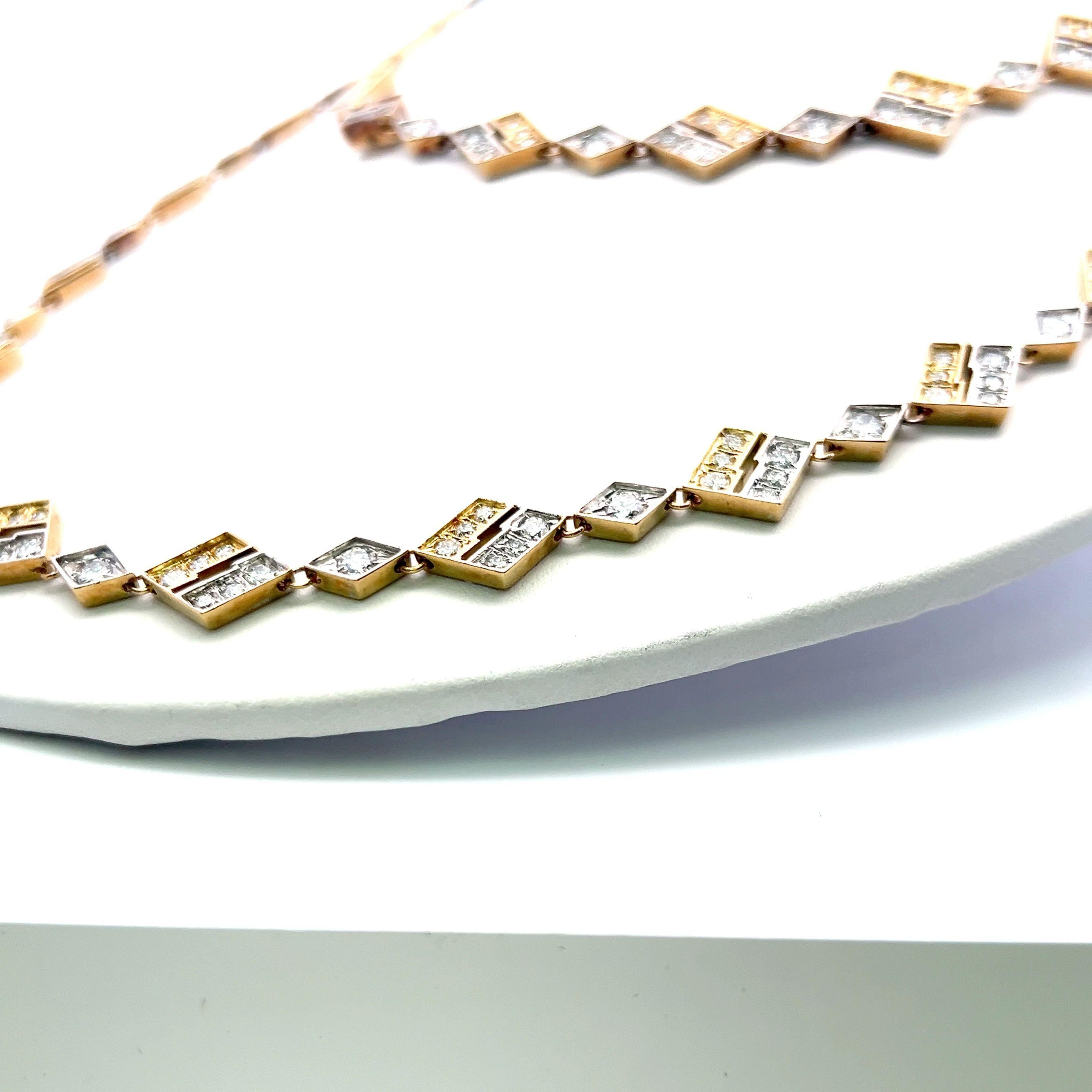 Collier à maillons en or bicolore 18 carats avec diamants brillants ronds de 20,00 carats en vente 7