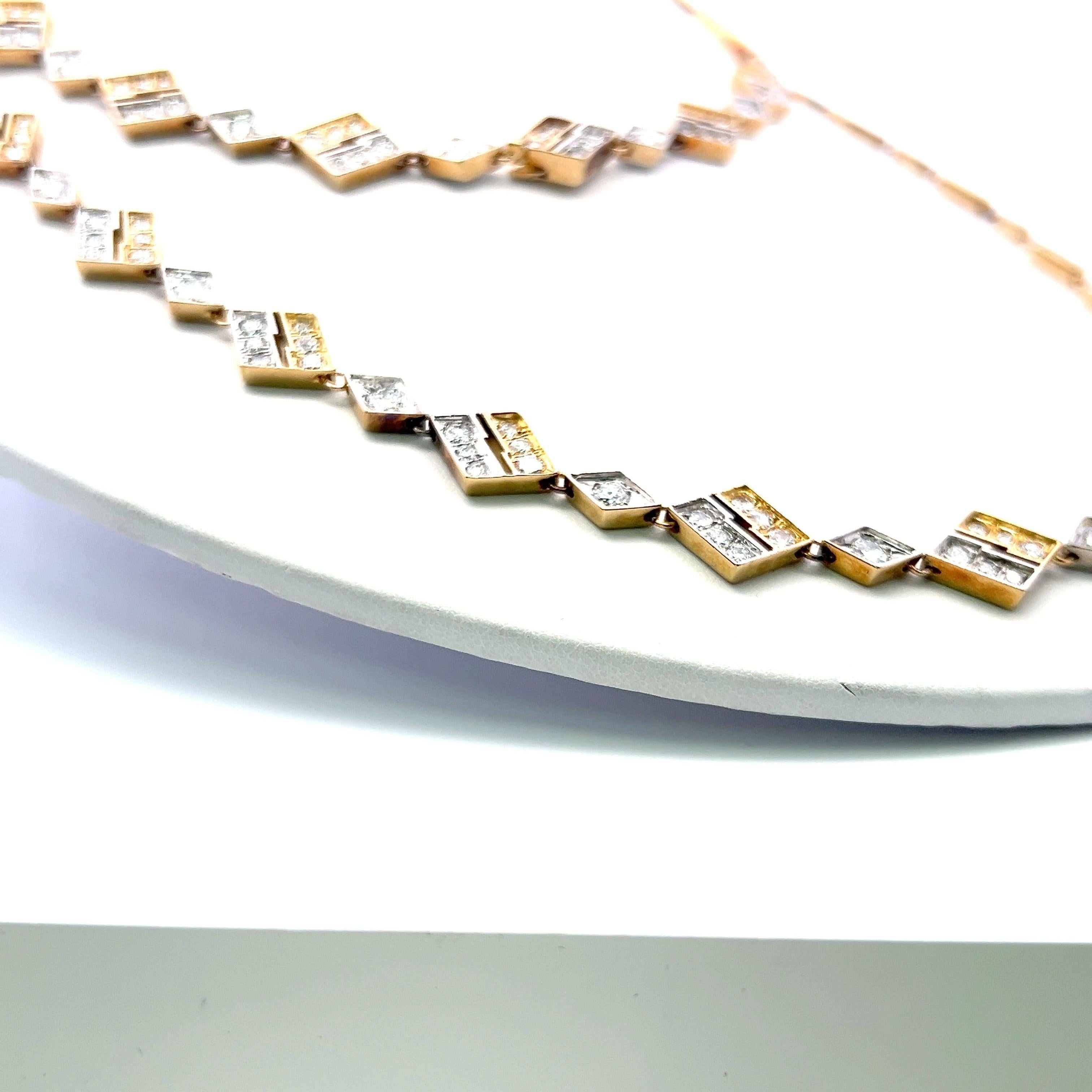 Collier à maillons en or bicolore 18 carats avec diamants brillants ronds de 20,00 carats Pour femmes en vente
