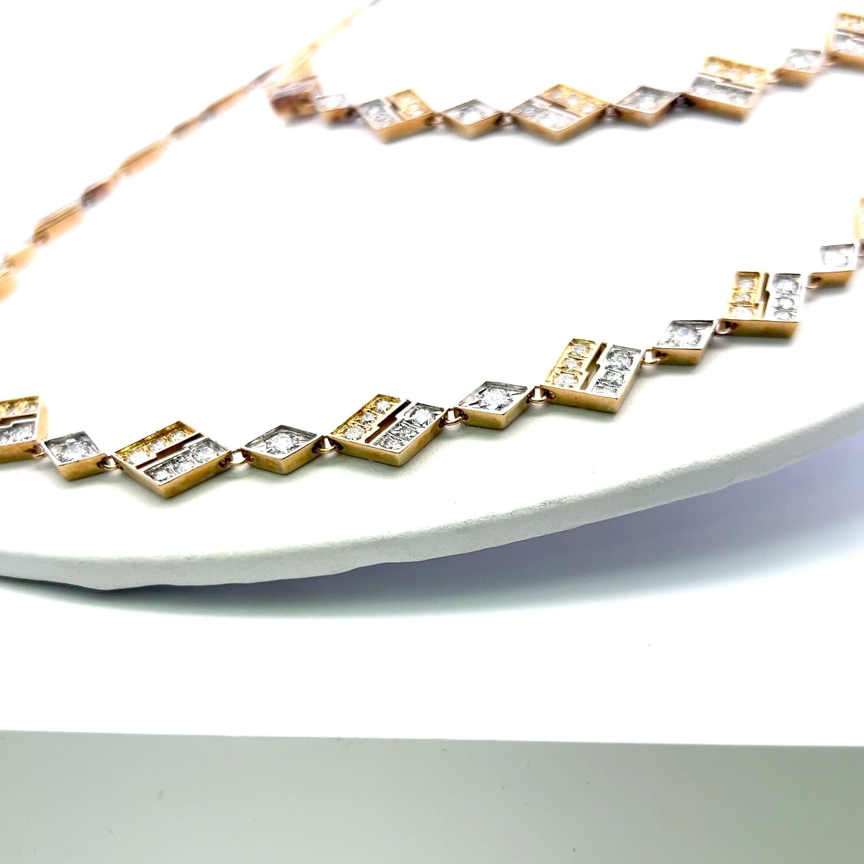 Collier à maillons en or bicolore 18 carats avec diamants brillants ronds de 20,00 carats en vente 1