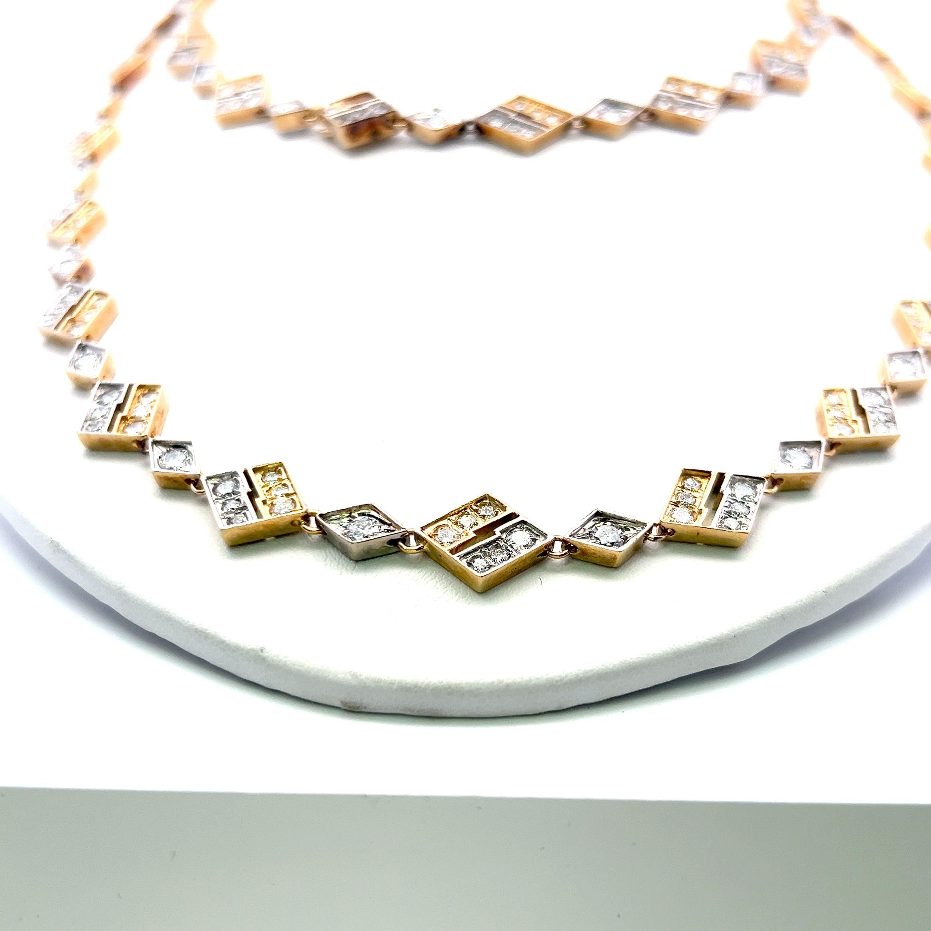 Collier à maillons en or bicolore 18 carats avec diamants brillants ronds de 20,00 carats en vente 2