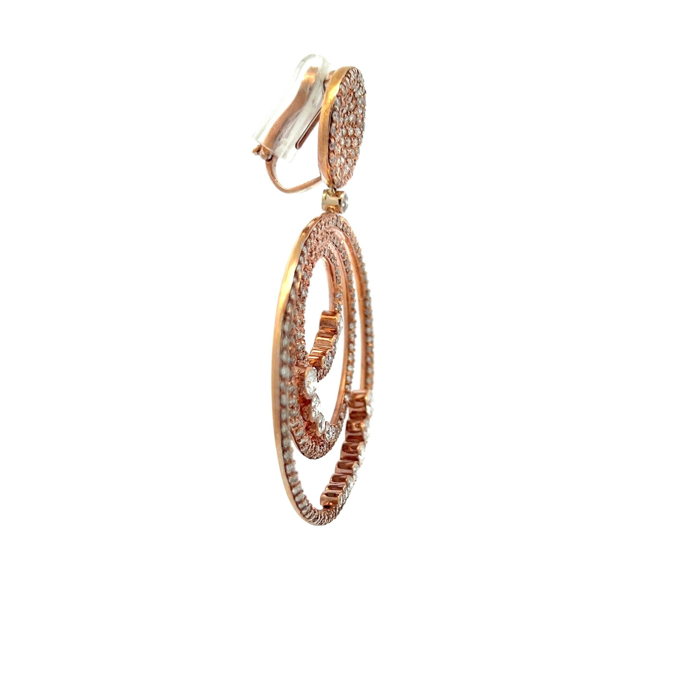 20.00 Karat Runder Brillant G VS Diamant 18 Karat Rotgold baumelnde Ohrringe (Brillantschliff) im Angebot