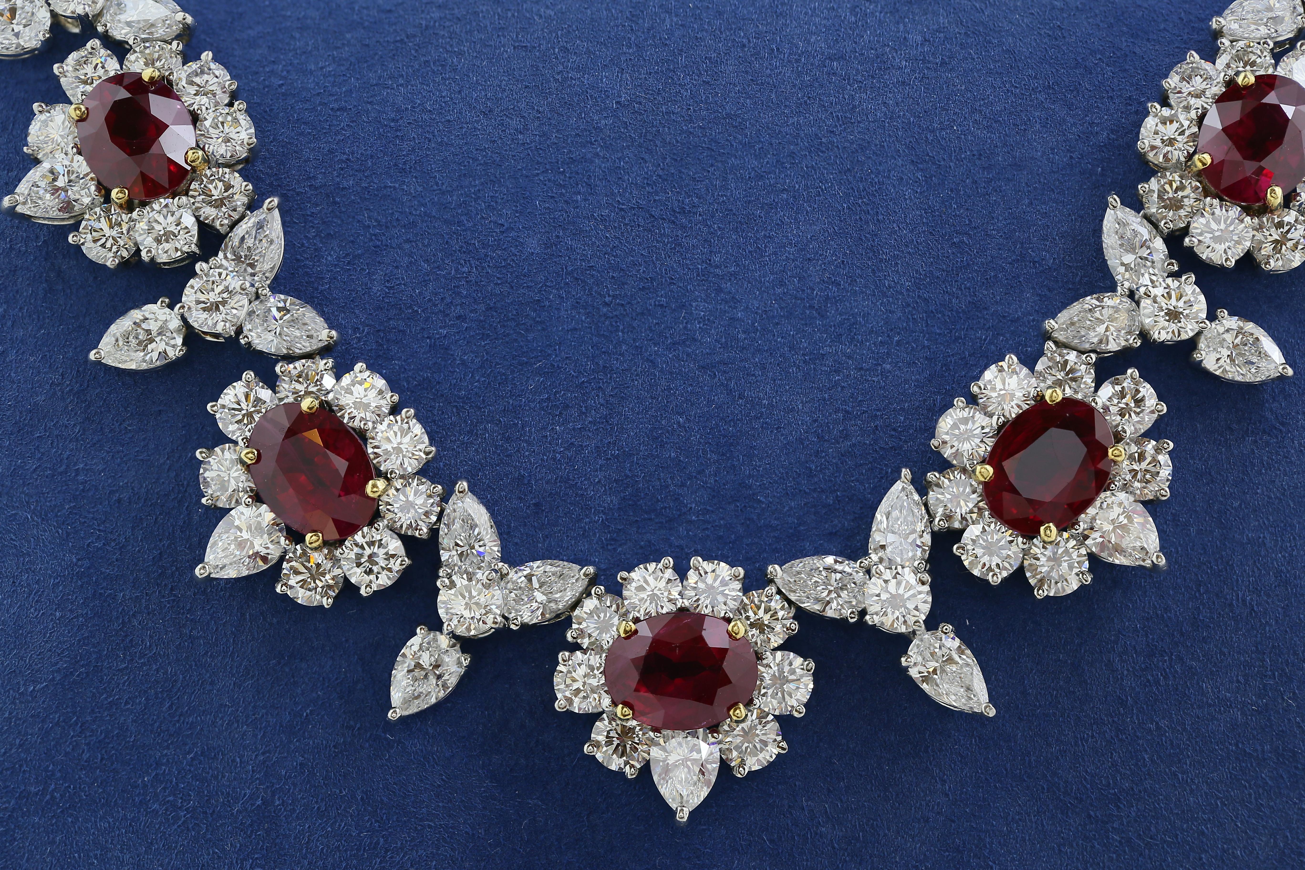 Oval Cut 20.00 Carat Ruby and Diamond Necklace 'Platinum' For Sale