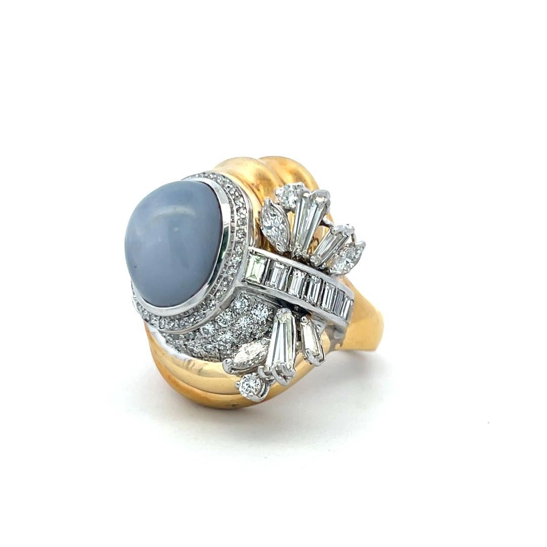 20.00 Carat Sapphire 6.08 Carat Mixed Shape Diamond 18K YG Cocktail Ring For Sale 1