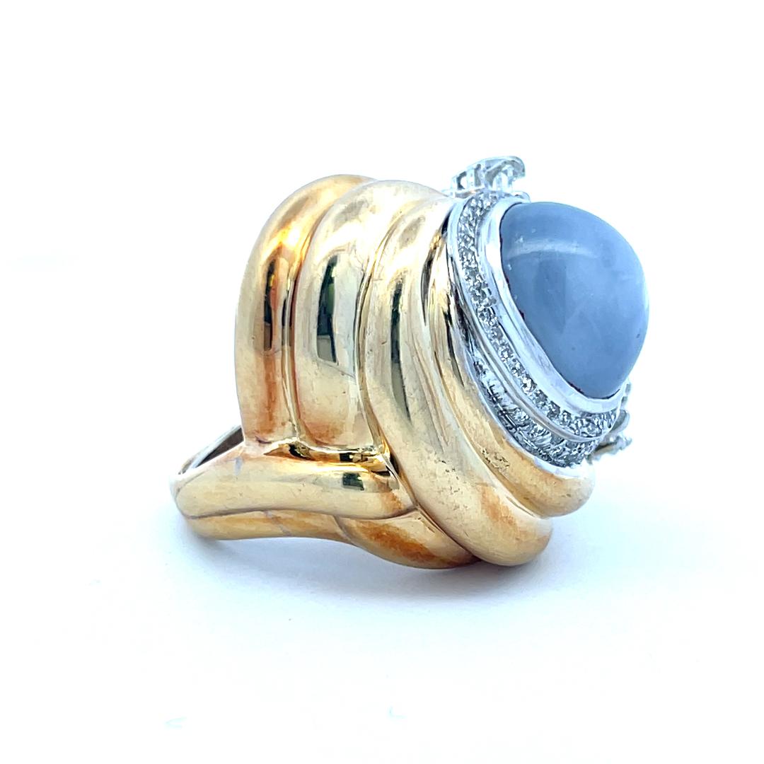 20.00 Carat Sapphire 6.08 Carat Mixed Shape Diamond 18K YG Cocktail Ring For Sale 3