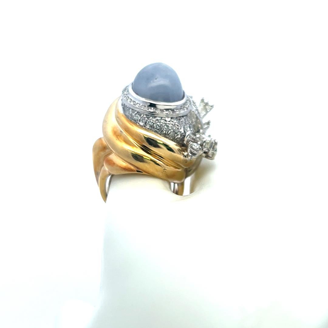 20.00 Carat Sapphire 6.08 Carat Mixed Shape Diamond 18K YG Cocktail Ring For Sale 4