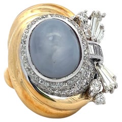 20.00 Carat Sapphire 6.08 Carat Mixed Shape Diamond 18K YG Cocktail Ring