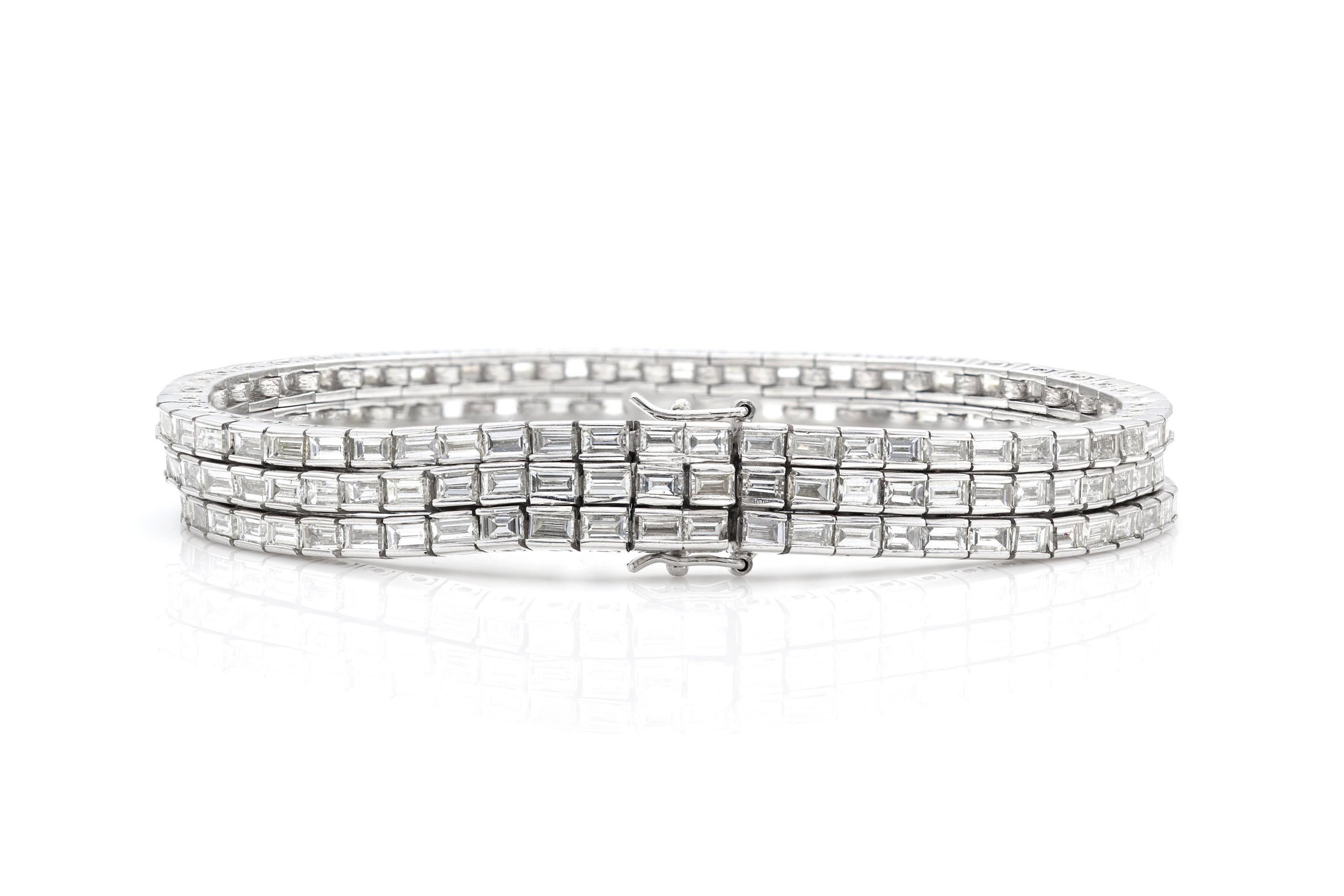 20.00 Bracelet à trois brins avec diamant baguette de 20.00 carats Bon état - En vente à New York, NY