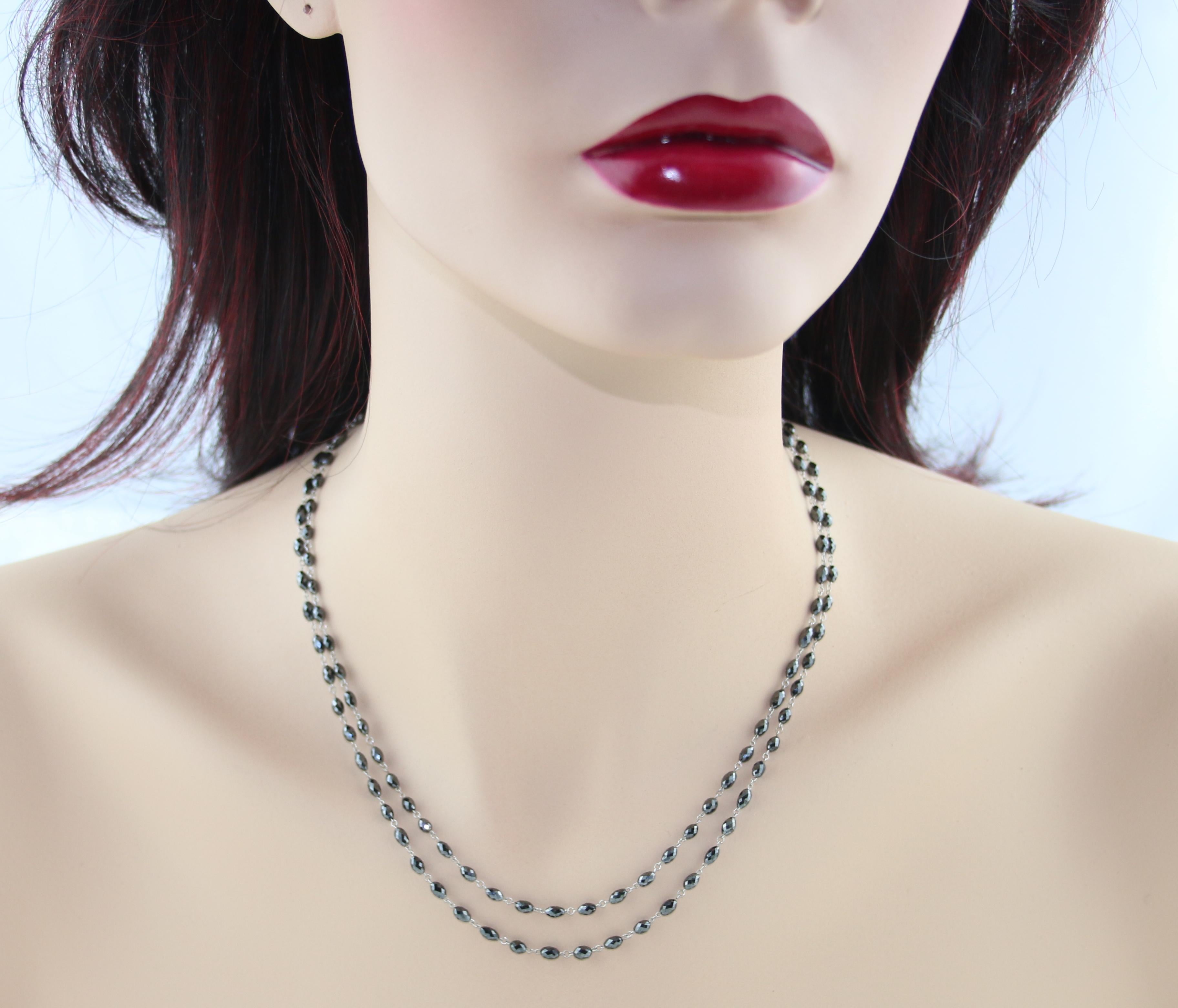 20.00 Carat Black Diamond Beads Gold Necklace In New Condition In New York, NY