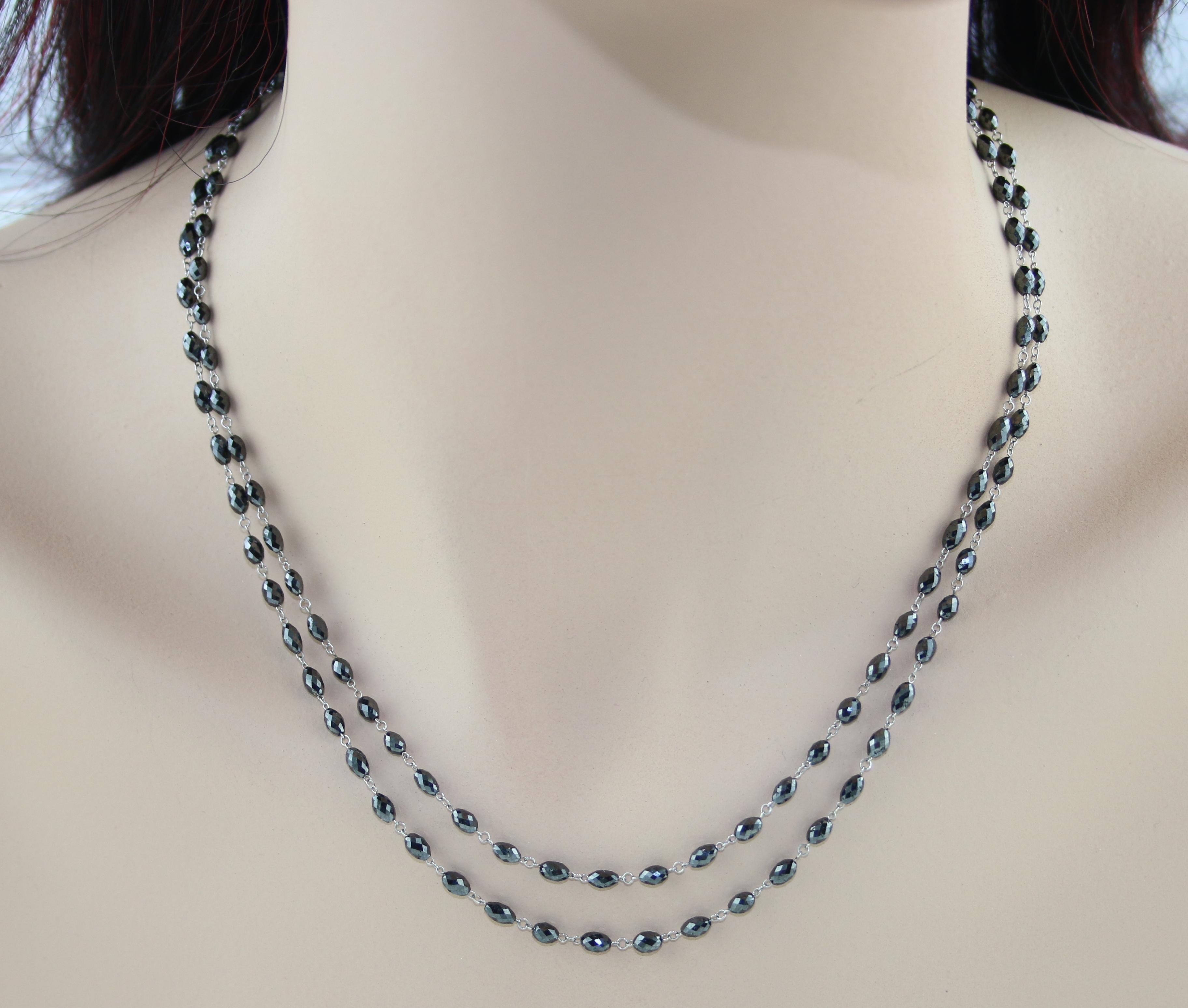 Women's 20.00 Carat Black Diamond Beads Gold Necklace