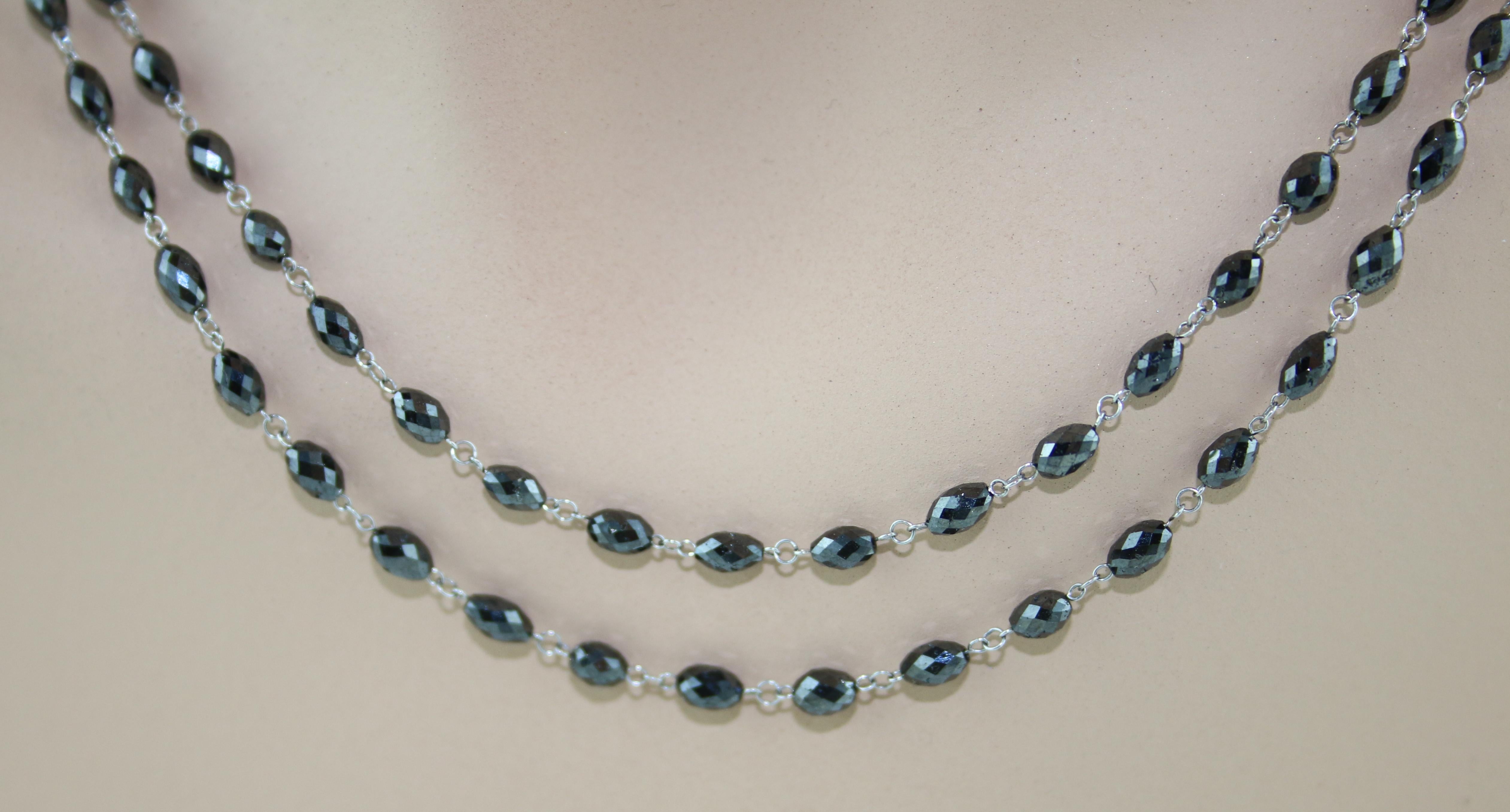 20.00 Carat Black Diamond Beads Gold Necklace 1