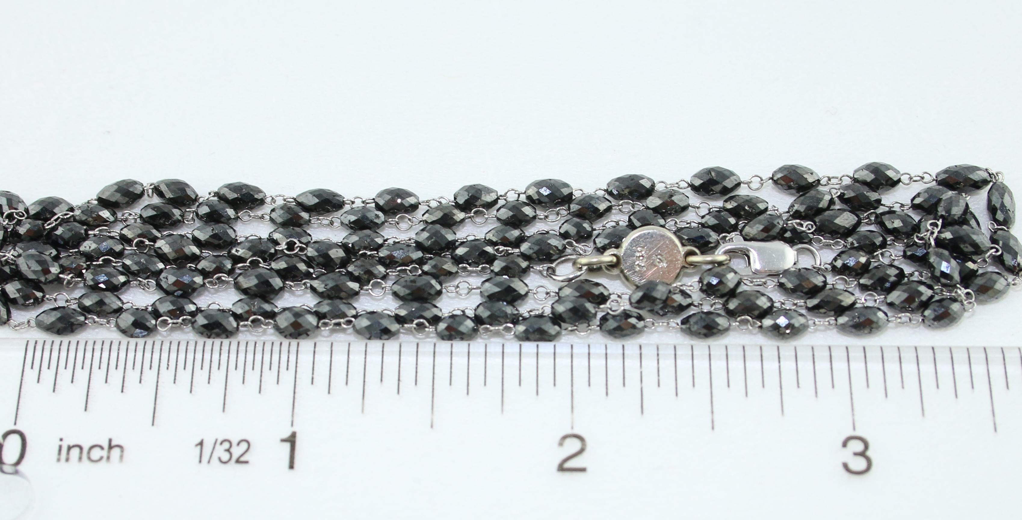 20.00 Carat Black Diamond Beads Gold Necklace 2