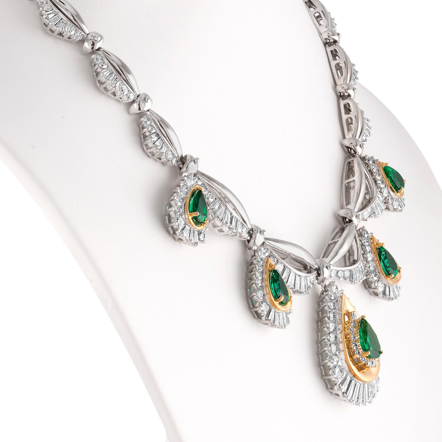 20.00 Carat Diamonds and 12.00 Carat Zambian Emeralds Necklace Earrings Gold Set 2