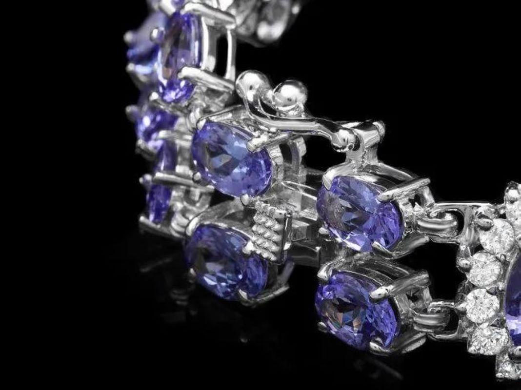 Mixed Cut 20.00 Carats Natural Tanzanite & Diamond 14K Solid White Gold Bracelet For Sale