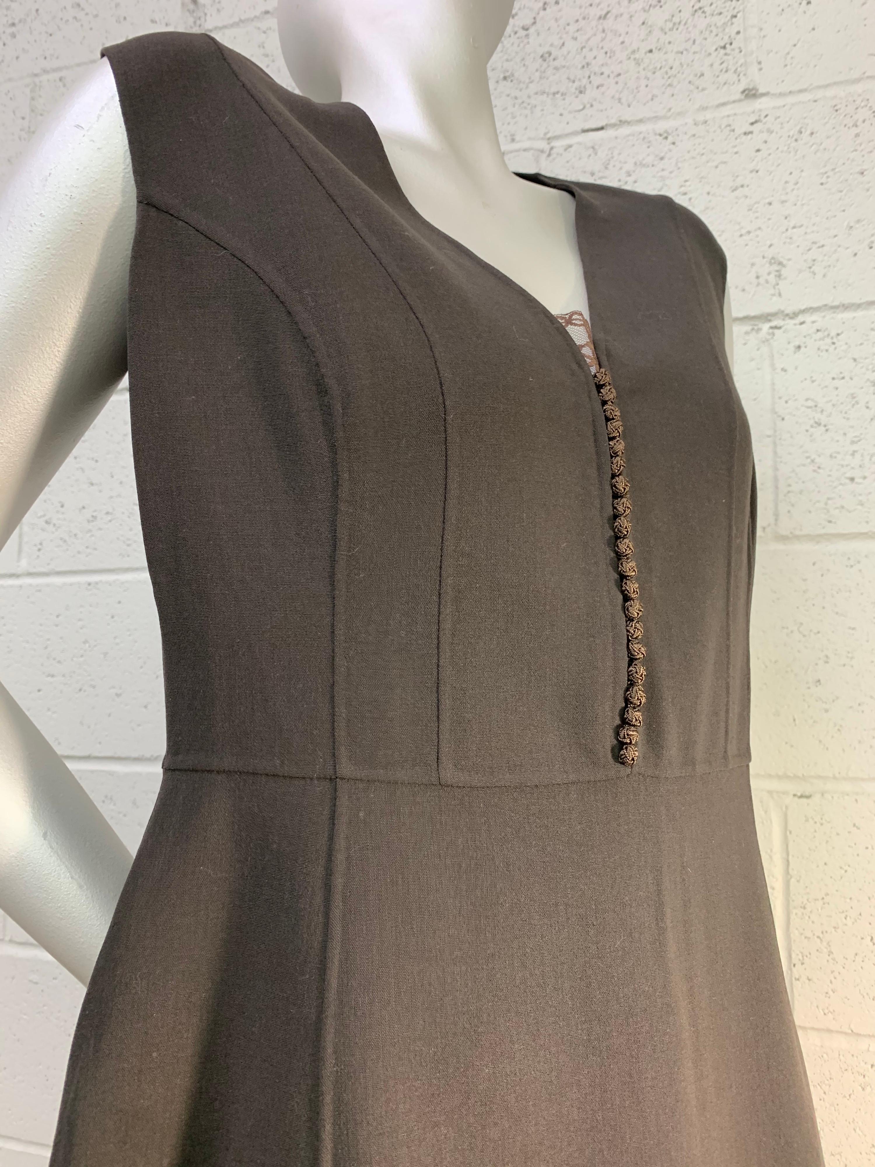 2000 Celine Chocolate Brown Wool & Spandex Minimalist Cocktail Dress  In Excellent Condition In Gresham, OR