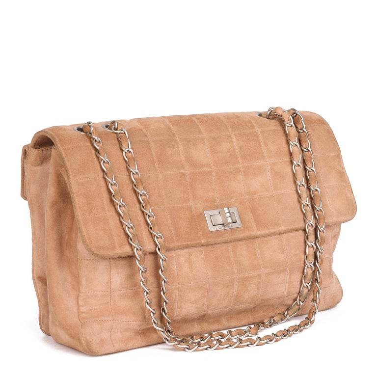 2000 Chanel Beige Chocolate Bar Quilted Suede Vintage Jumbo 2.55 Reissue  Bag at 1stDibs