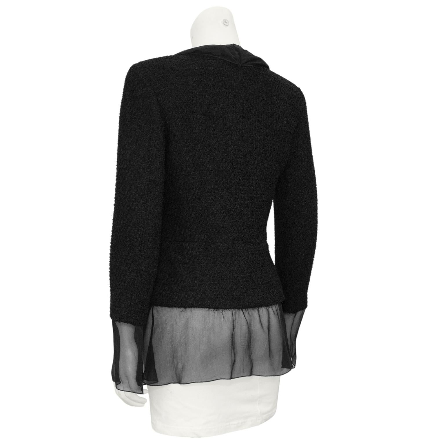 2000 Chanel Black Boucle and Chiffon Blazer In Good Condition For Sale In Toronto, Ontario