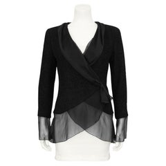 2000 Chanel Black Boucle and Chiffon Blazer