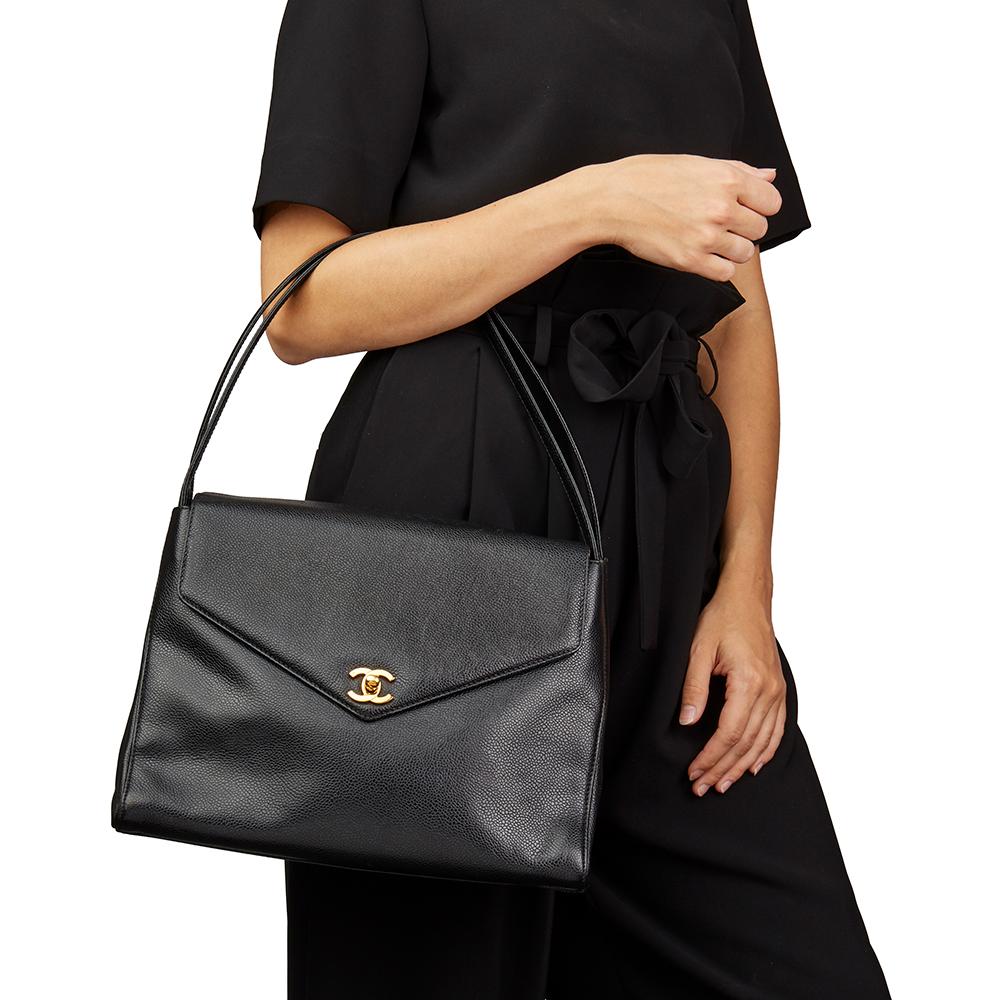 2000 Chanel Black Caviar Leather Classic Shoulder Bag 6