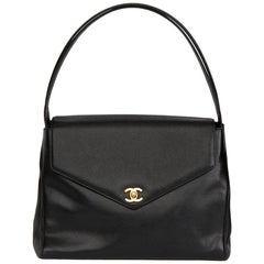 2000 Chanel Black Caviar Leather Classic Shoulder Bag