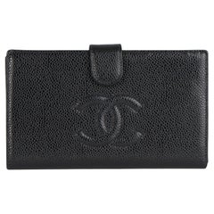 2000 Chanel Black Caviar Leather Vintage Timeless Long Wallet