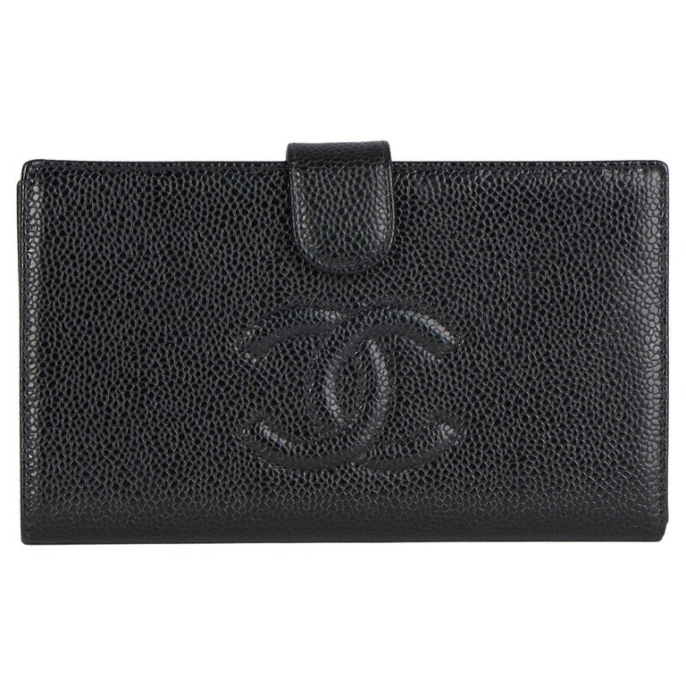 2000 Chanel Black Caviar Leather Vintage Timeless Long Wallet at 1stDibs