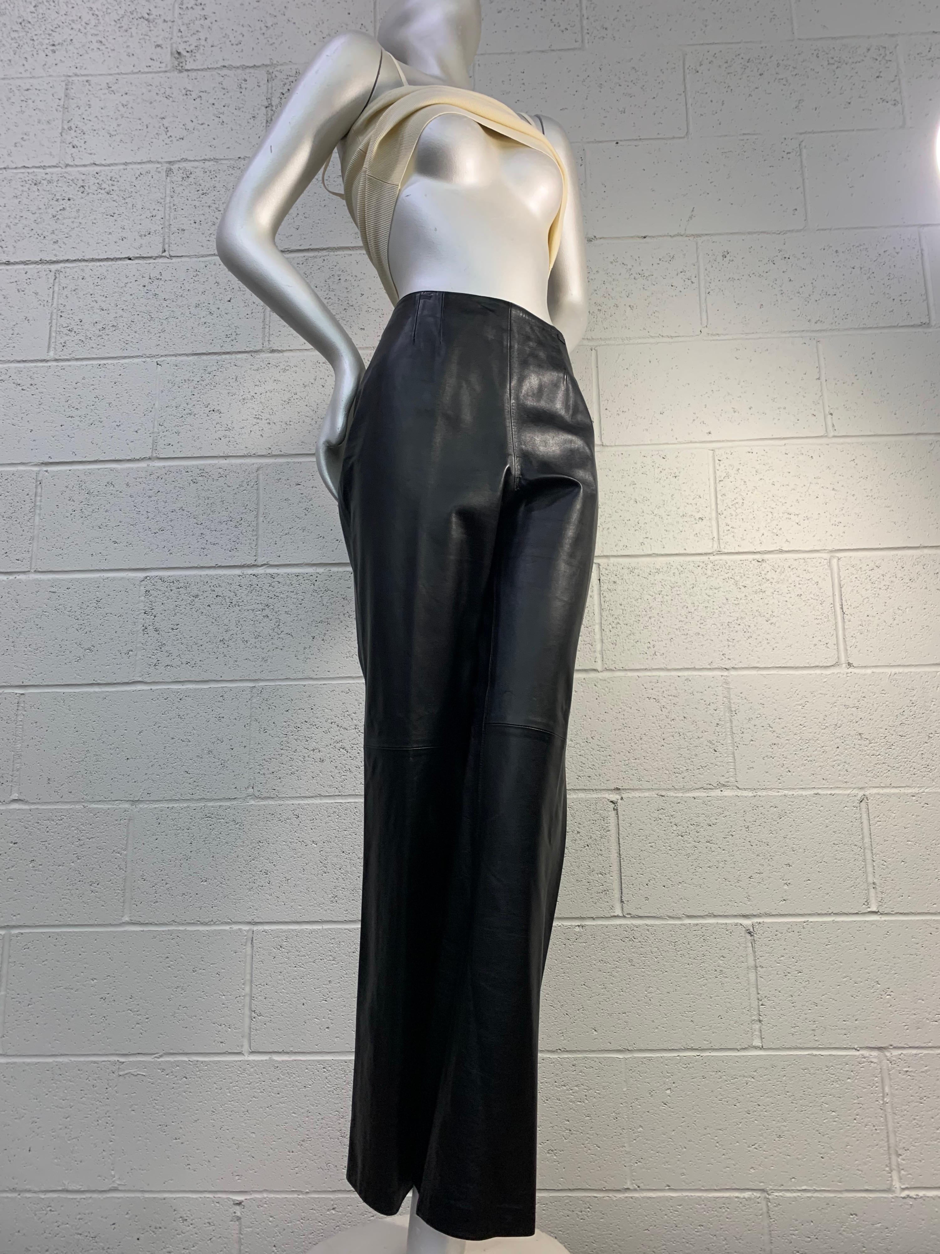 2000 Chanel Black Lambskin Leather Pants & Cream Rib-Knit Camisole Set 7
