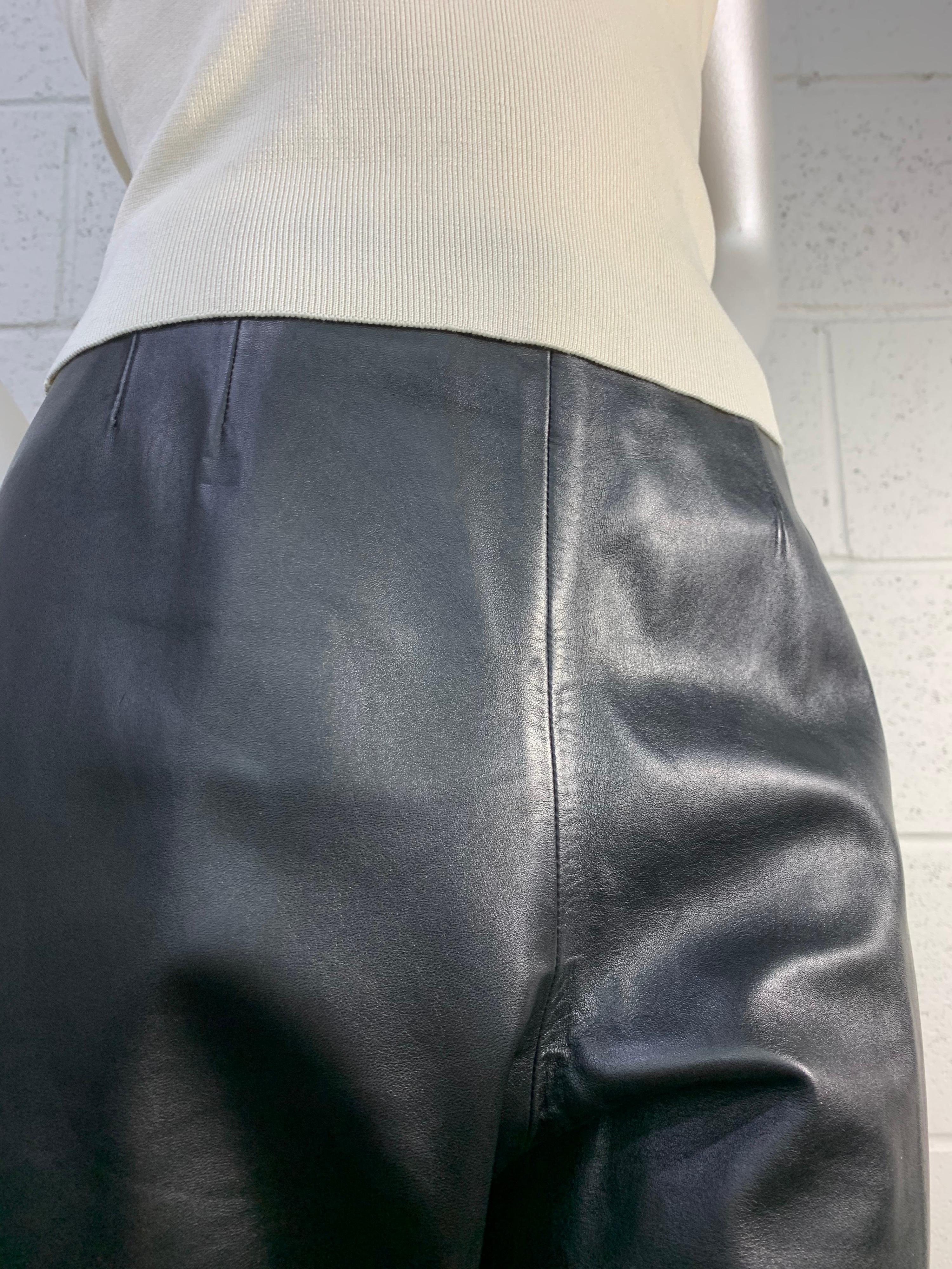 2000 Chanel Black Lambskin Leather Pants & Cream Rib-Knit Camisole Set In Excellent Condition In Gresham, OR