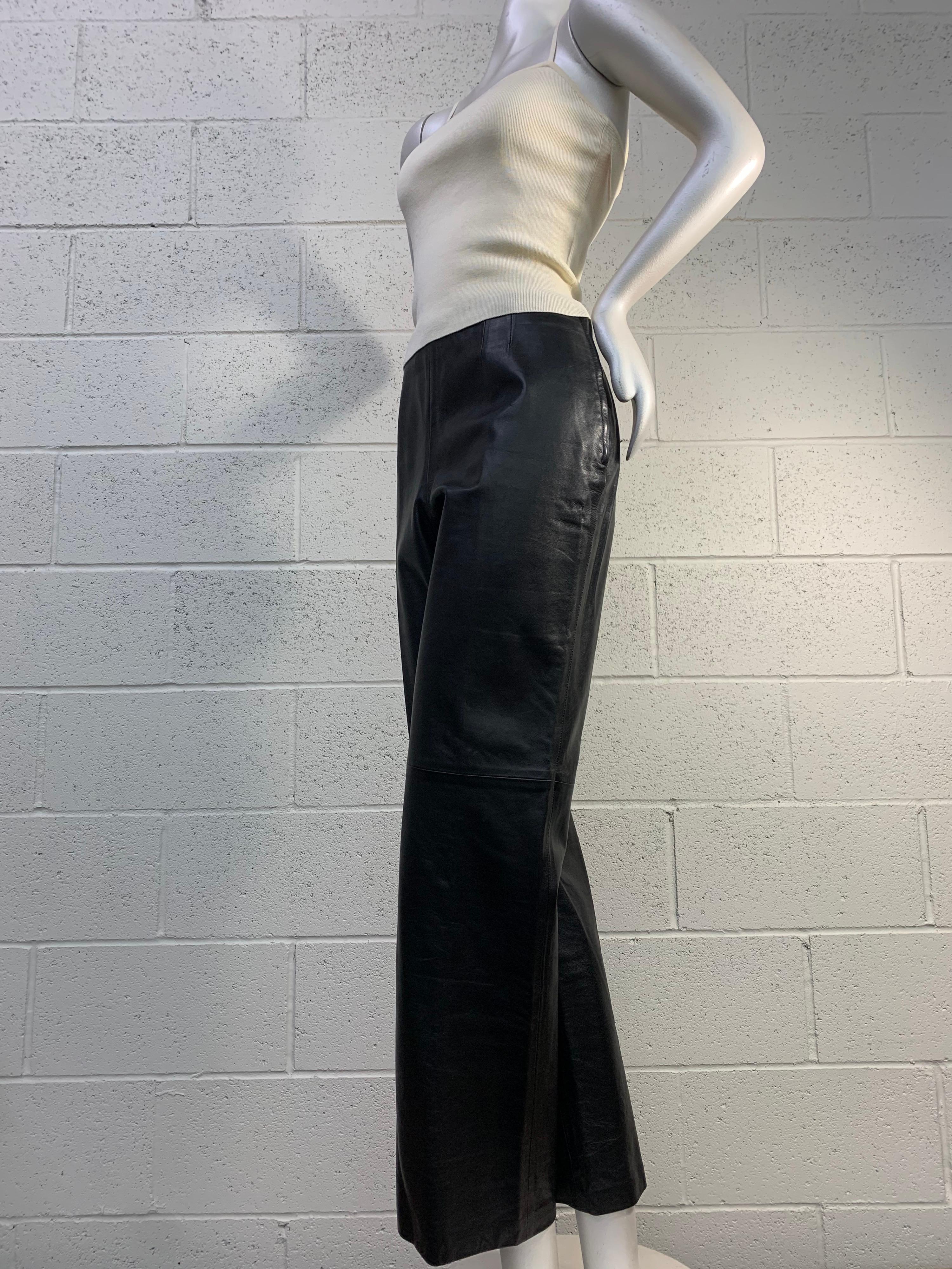 2000 Chanel Black Lambskin Leather Pants & Cream Rib-Knit Camisole Set 4