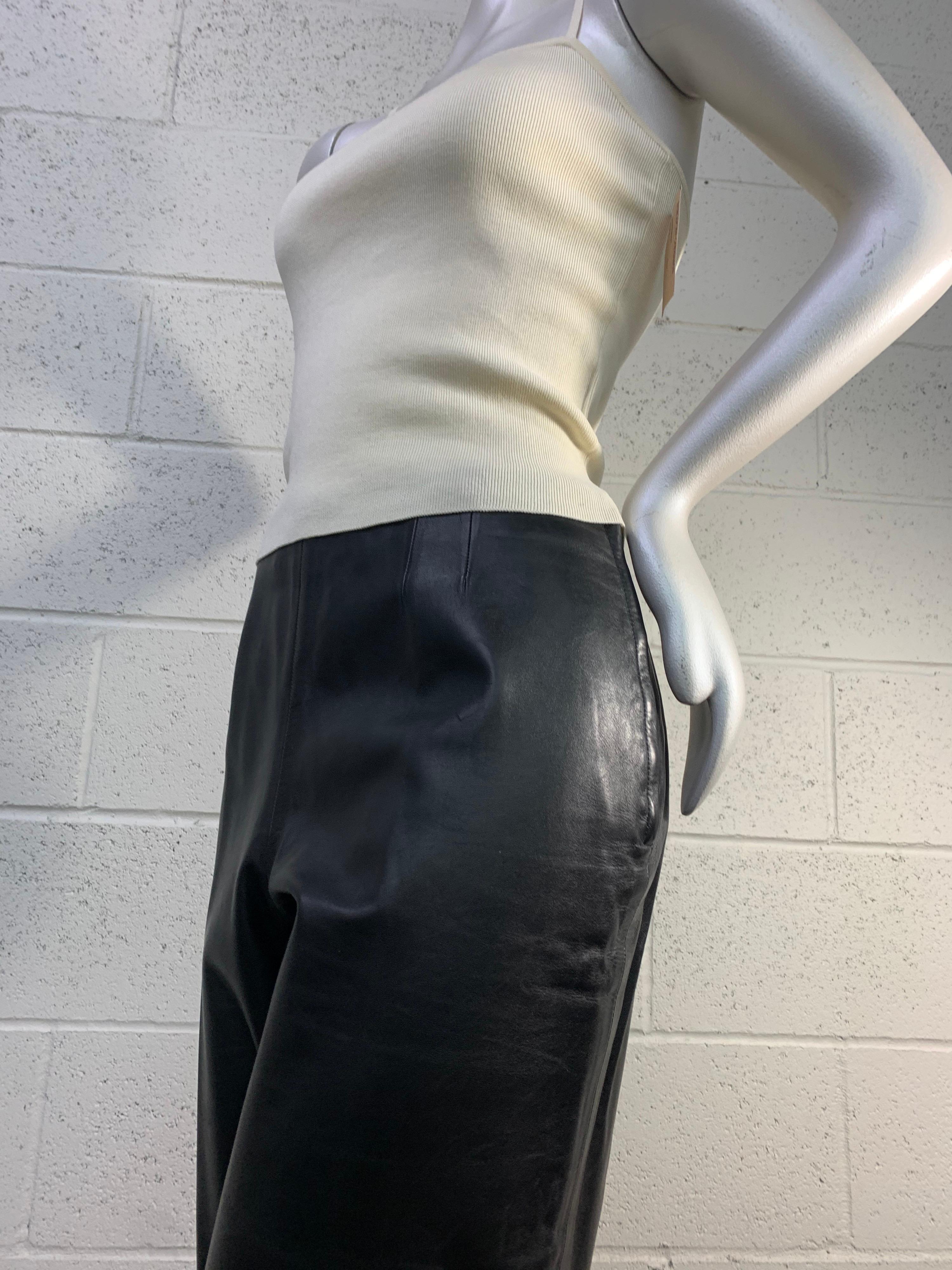 2000 Chanel Black Lambskin Leather Pants & Cream Rib-Knit Camisole Set 5