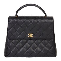 2000 Chanel Black Quilted Caviar Leather Vintage Classic Kelly
