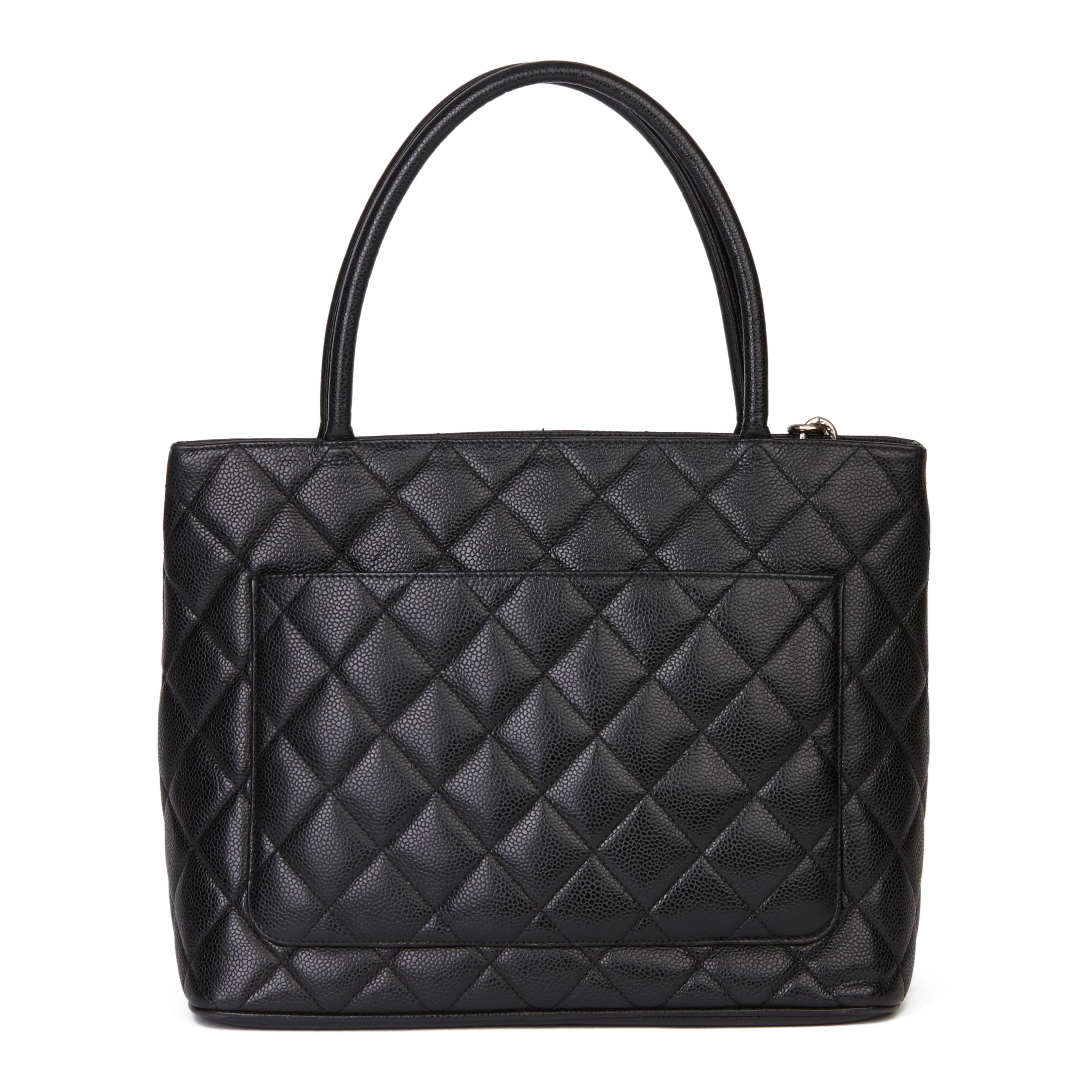 2000 Chanel Black Quilted Caviar Leather Vintage Medallion Tote 1