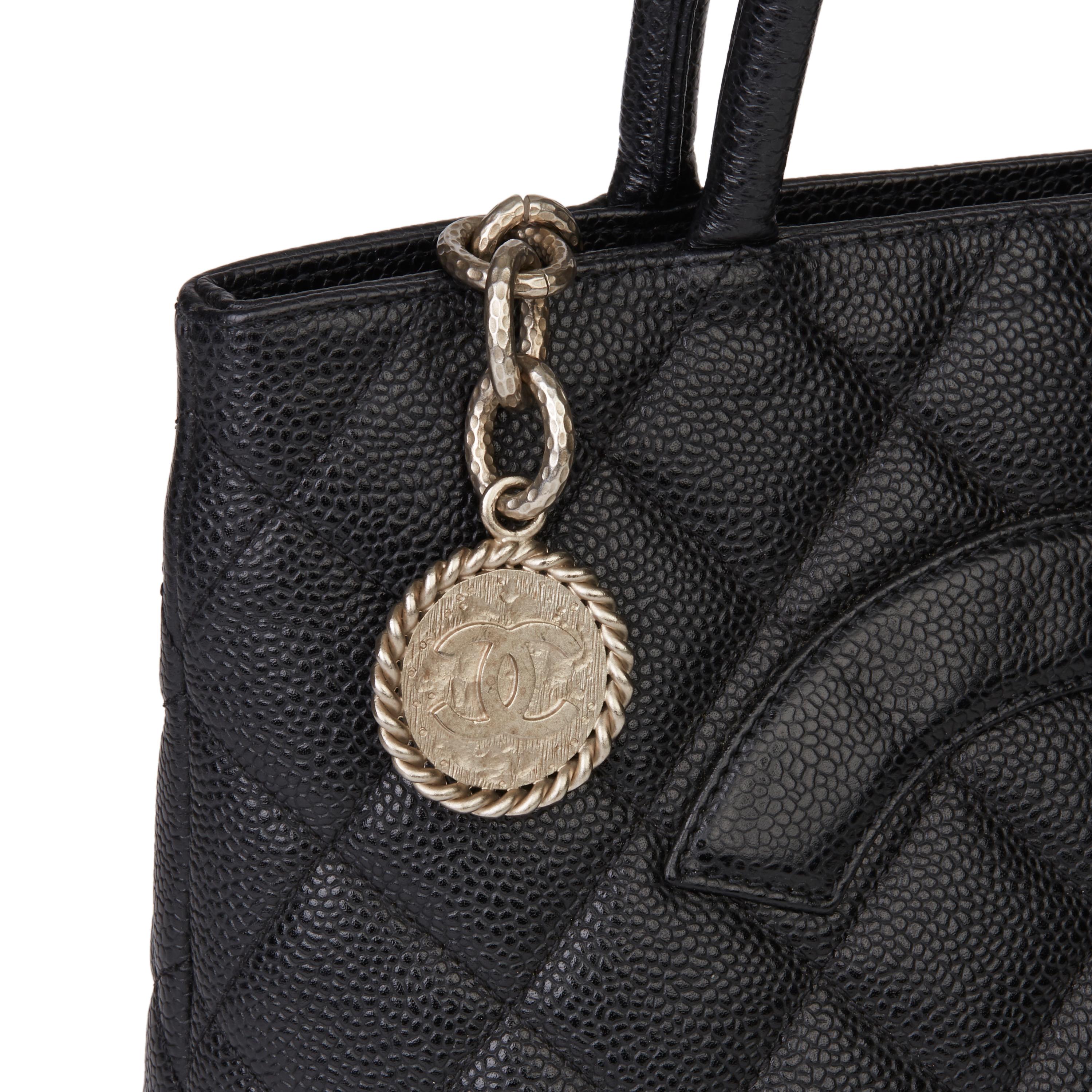 2000 Chanel Black Quilted Caviar Leather Vintage Medallion Tote 3