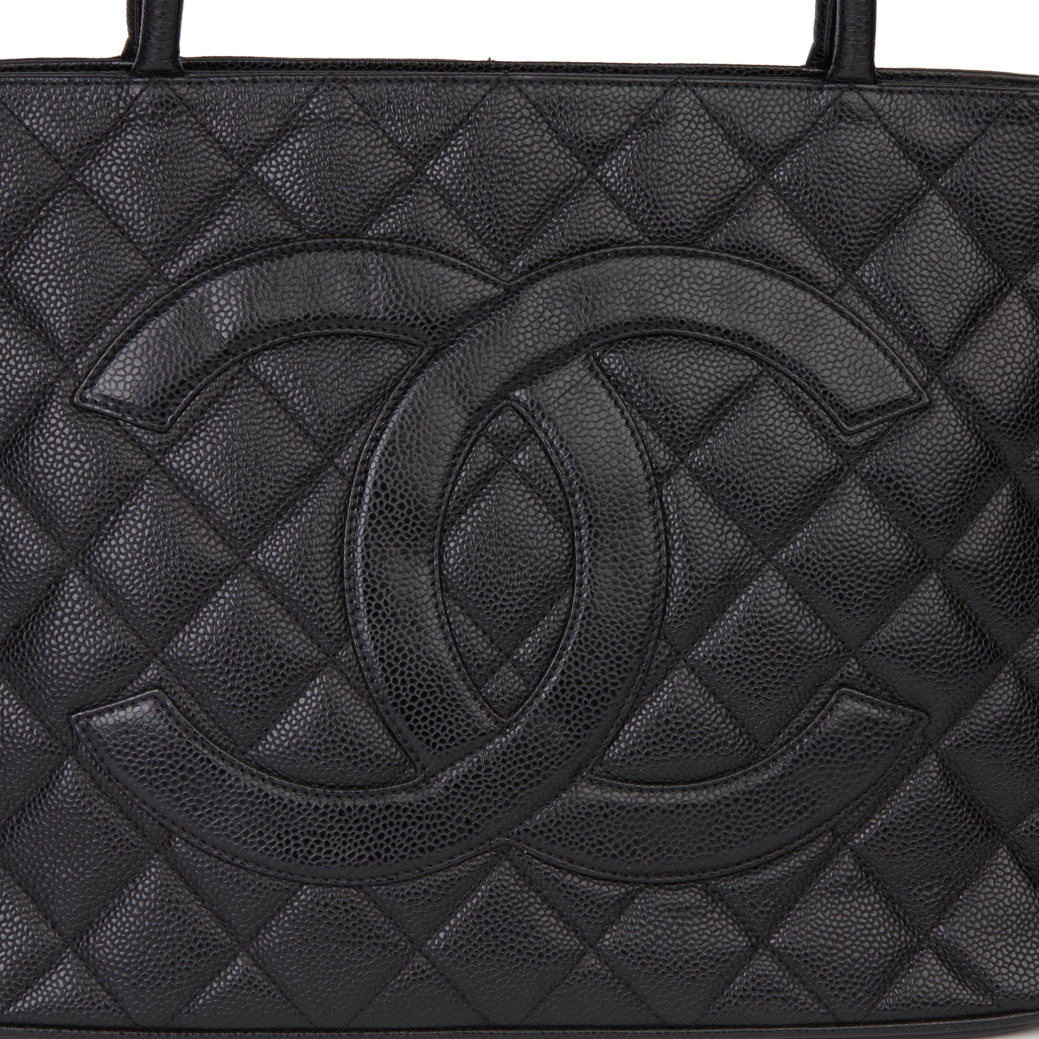 2000 Chanel Black Quilted Caviar Leather Vintage Medallion Tote 4